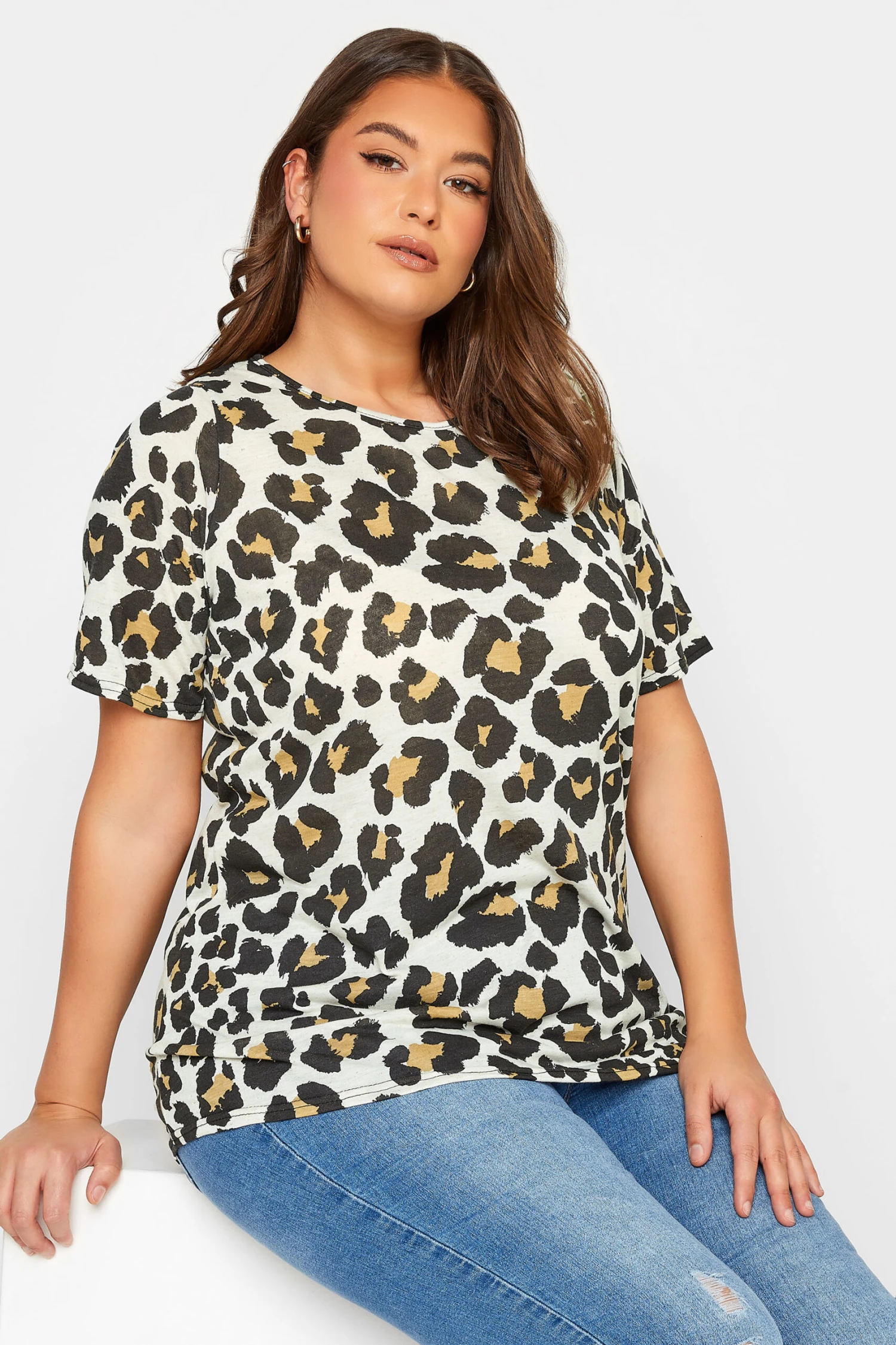 YOURS Curve Brown Animal Print Oversized T-Shirt - Image 6