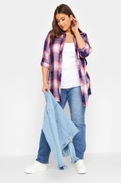 YOURS Curve Purple Check Boyfriend Shirt