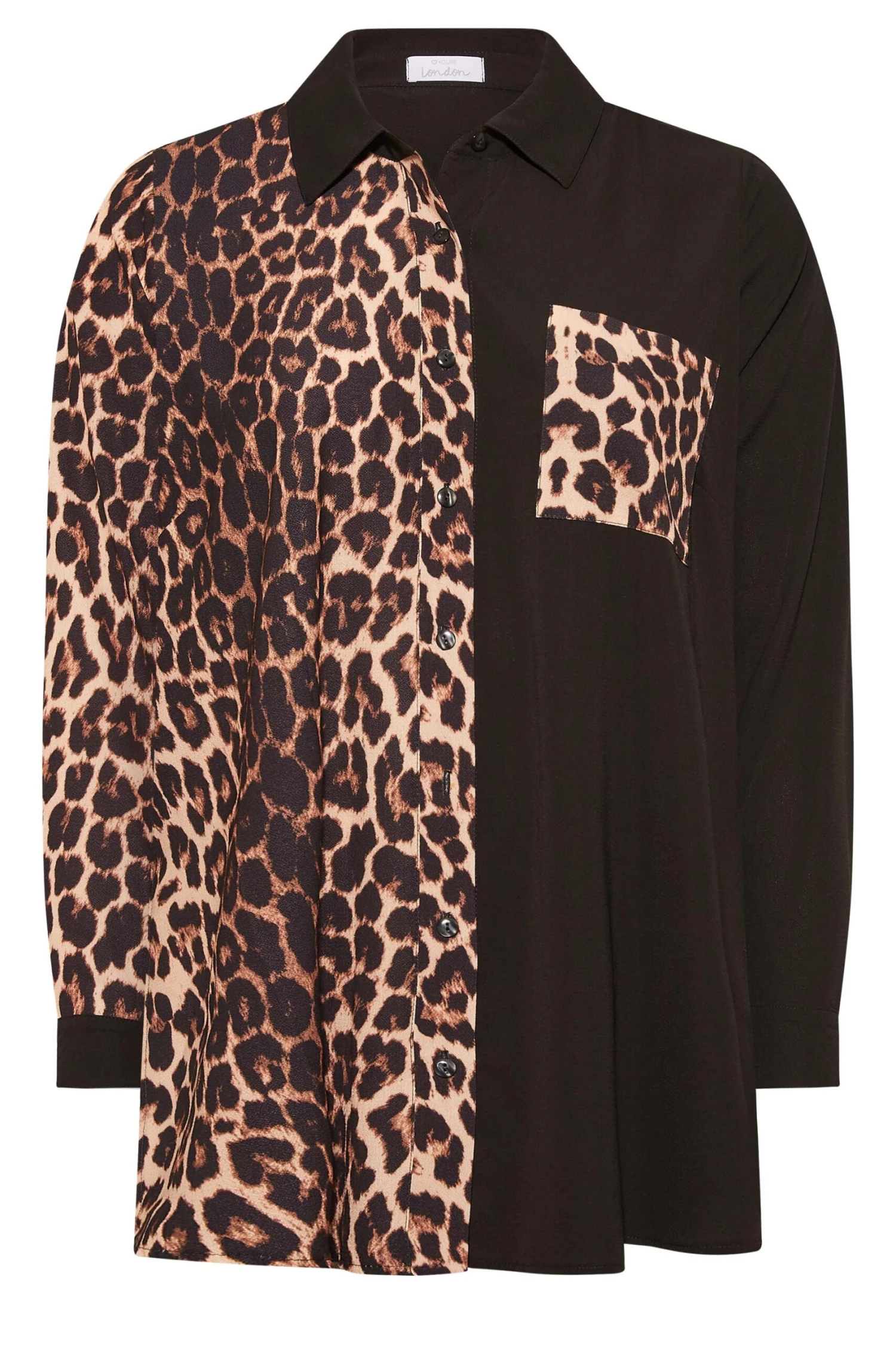 YOURS LONDON Curve Black Leopard Print Half & Half Shirt - Image 5