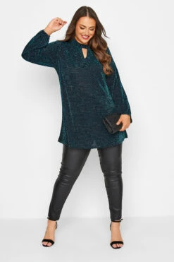 YOURS LONDON Curve Black & Blue Glitter Cut Out Swing Top