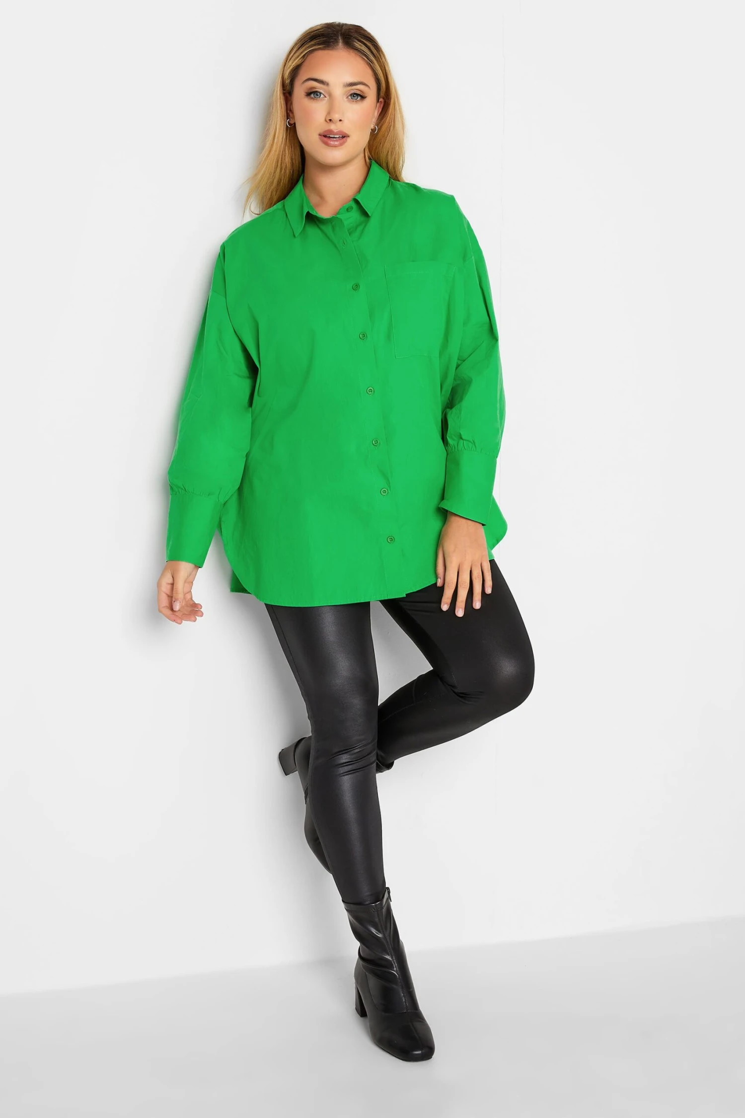 YOURS Curve Green Oversized Poplin Shirt