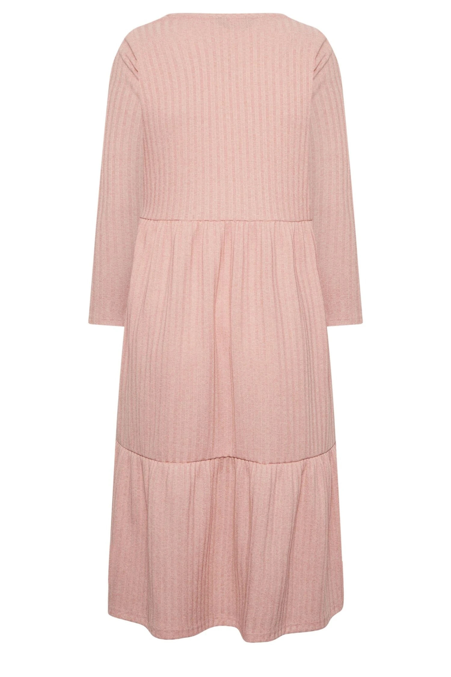 YOURS Curve Pink Ribbed Tiered Midi Dress - Image 6