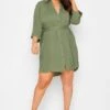YOURS Curve Khaki Green Tie Waist Tunic Shirt