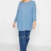 YOURS Curve Light Blue Long Sleeve Button Soft Touch Top