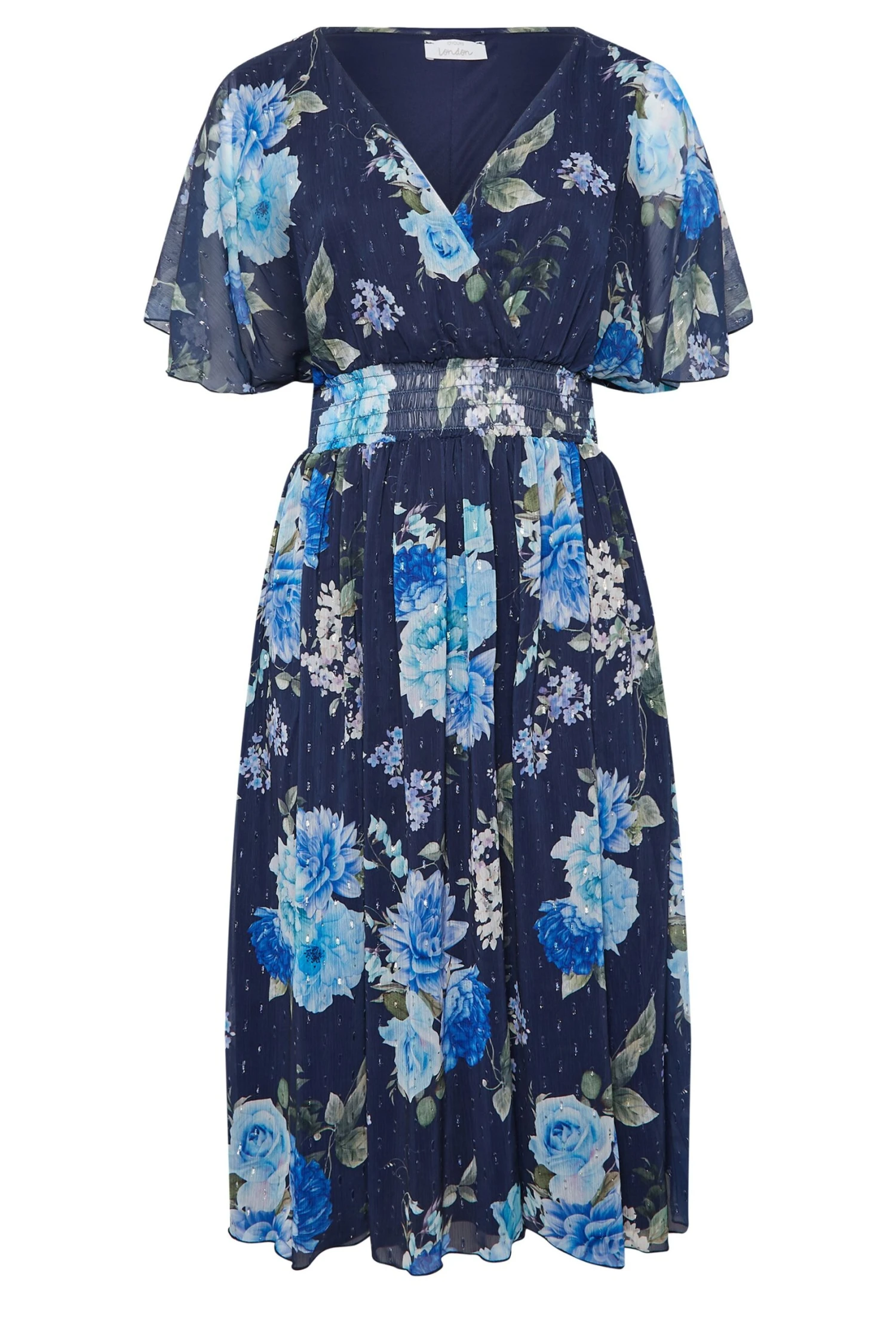 YOURS LONDON Blue Floral Angel Sleeve Wrap Dress - Image 5