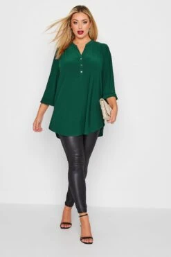 YOURS LONDON Curve Green Half Placket Shirt