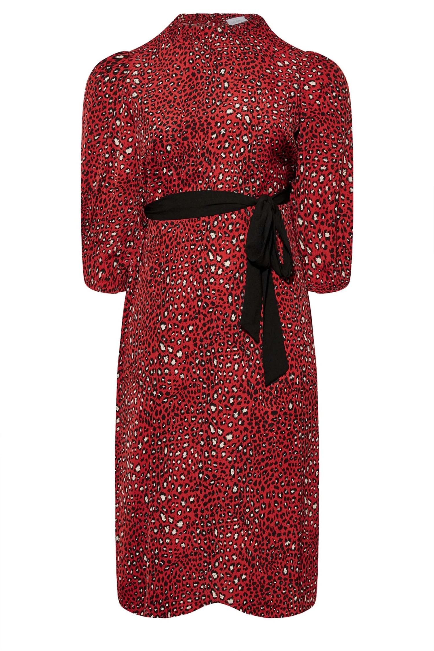 YOURS LONDON Curve Red Animal Print Ruffle Neck Dress - Image 5