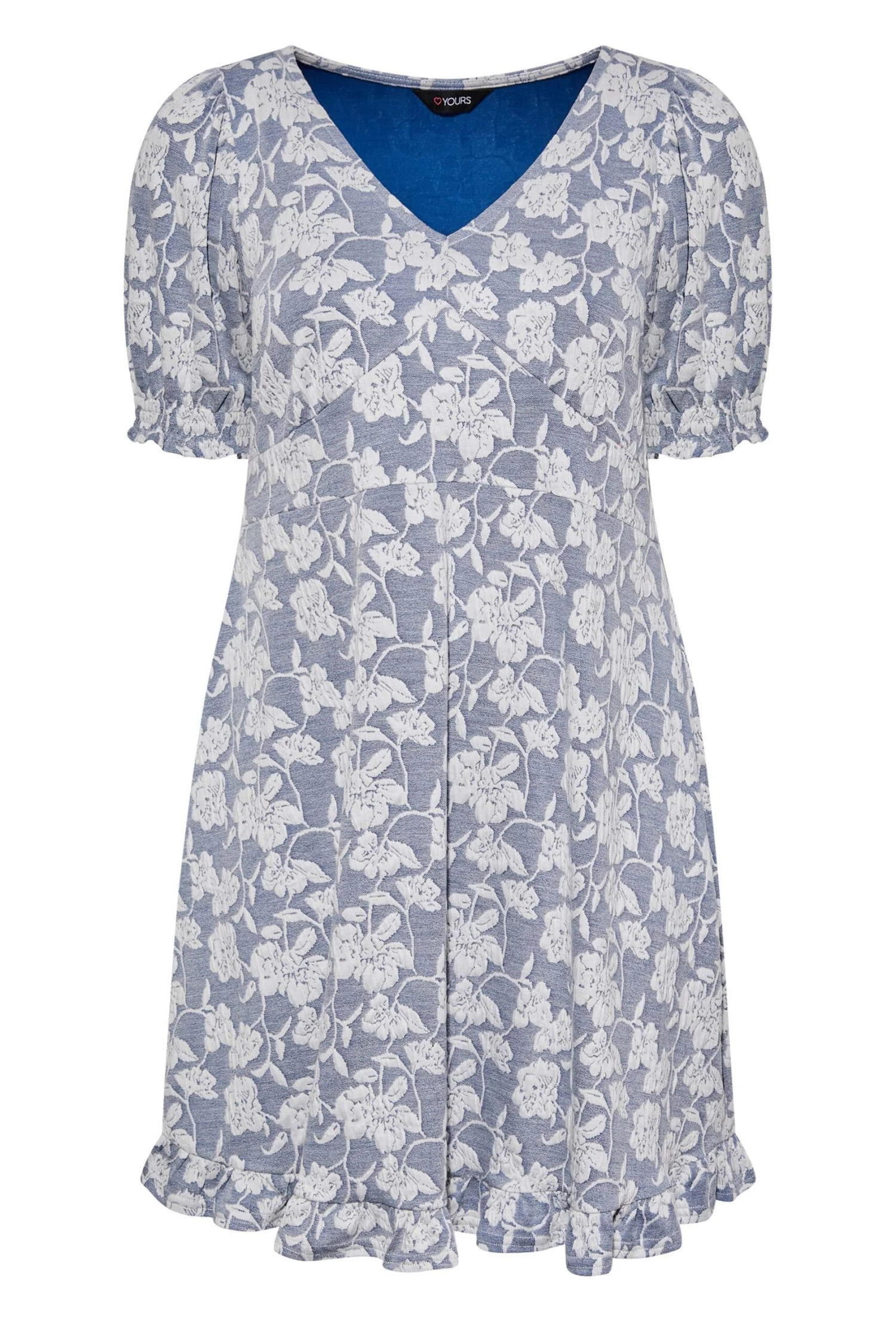 YOURS Curve Blue Floral V-Neck Midi Dress - Image 5