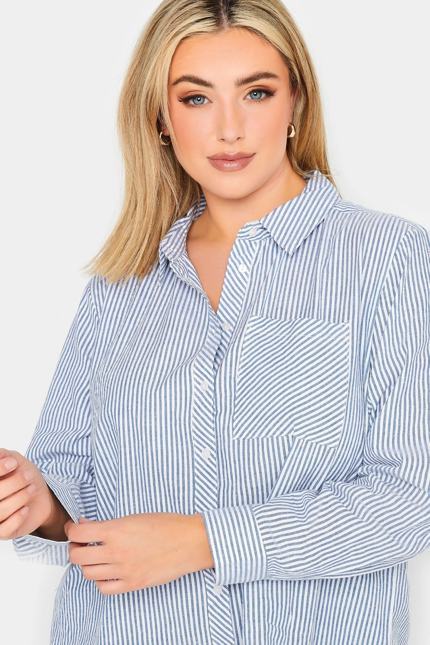 YOURS PETITE Curve Blue Stripe Shirt - Image 3