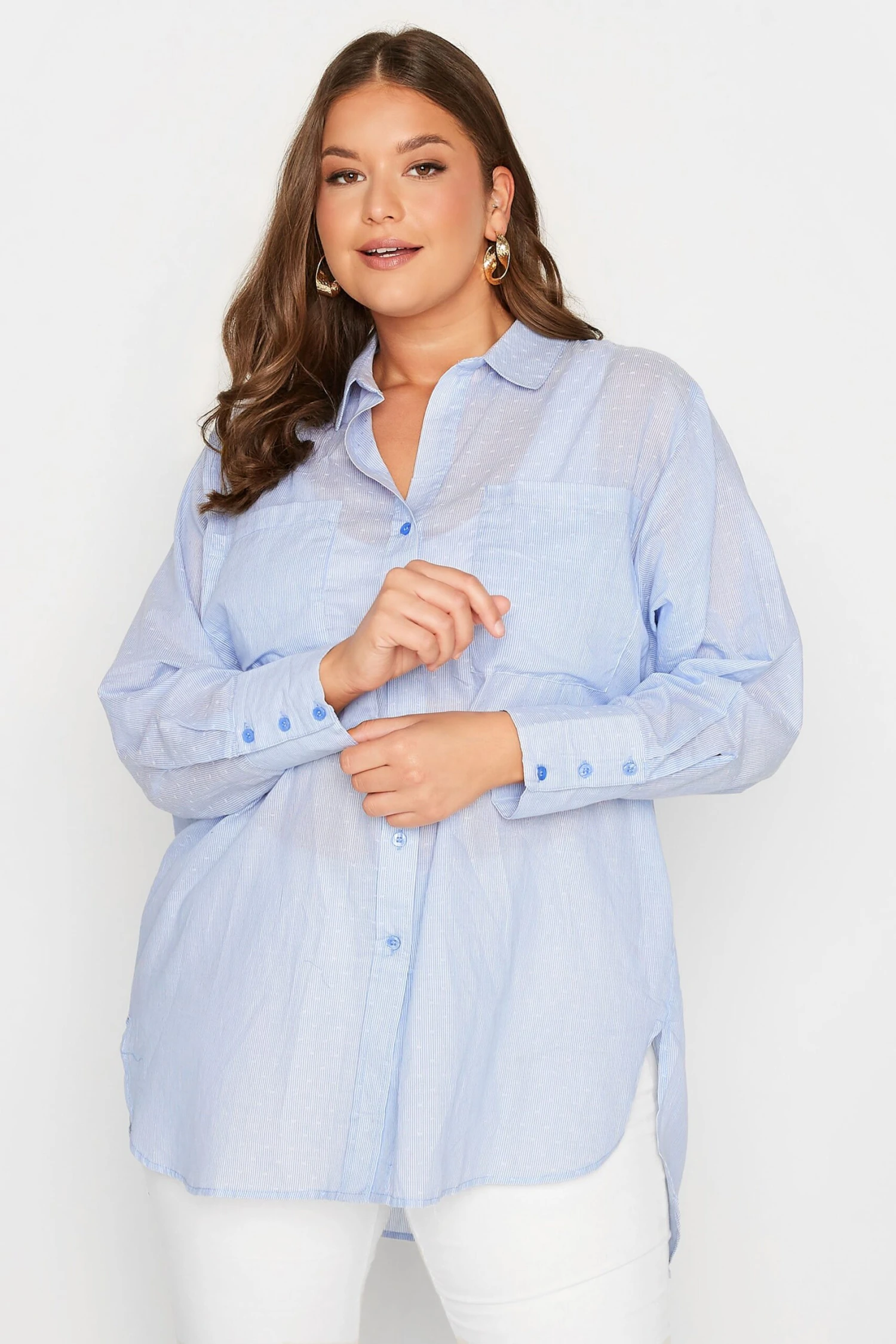 YOURS Curve Light Blue Pocket Oversized Shirt - Image 2