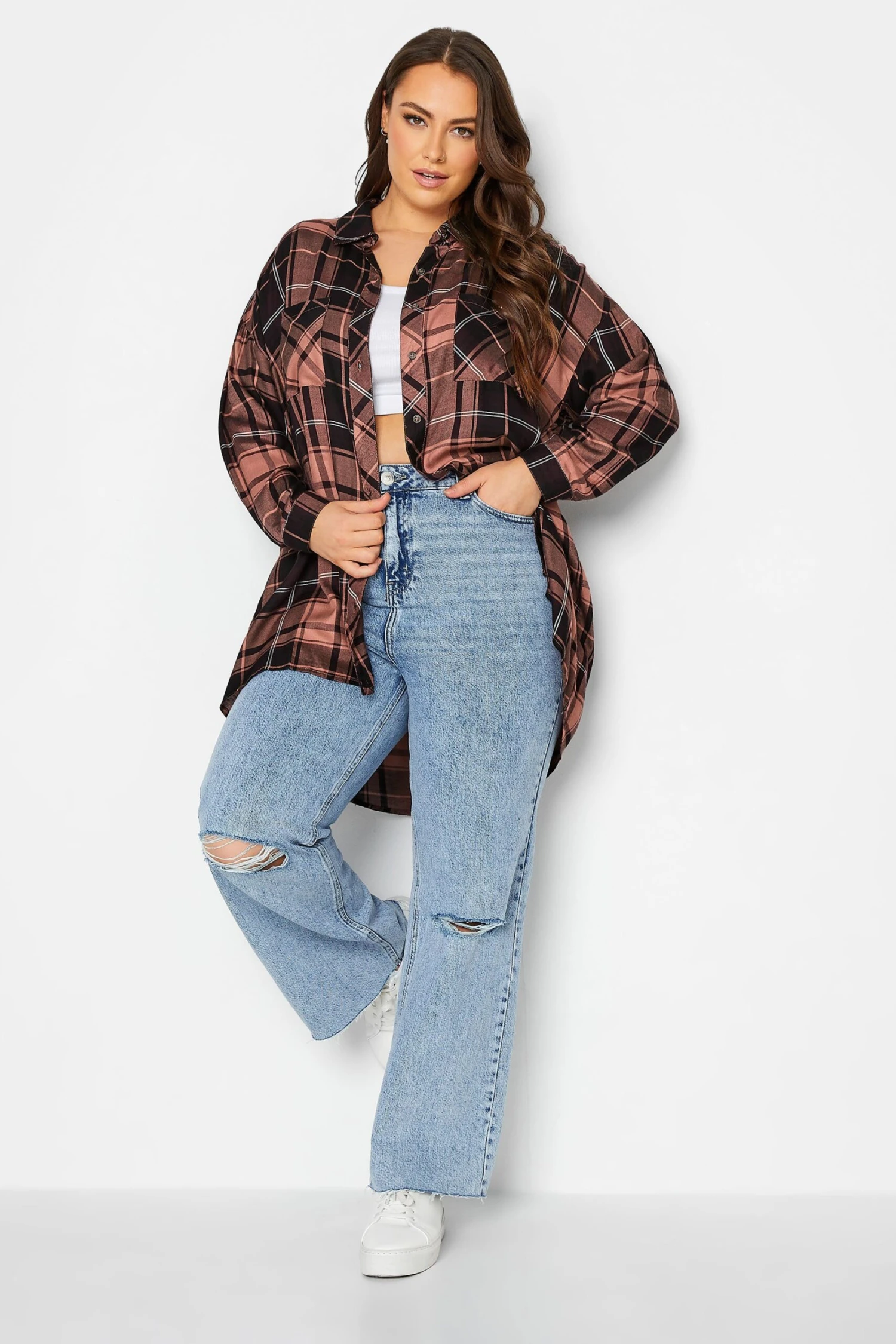 YOURS Curve Pink Check Button Through Shirt