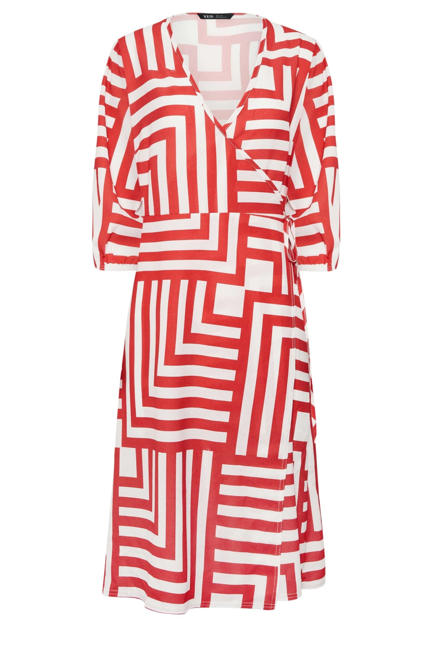 YOURS PETITE Curve Red Geometric Print Wrap Dress - Image 3