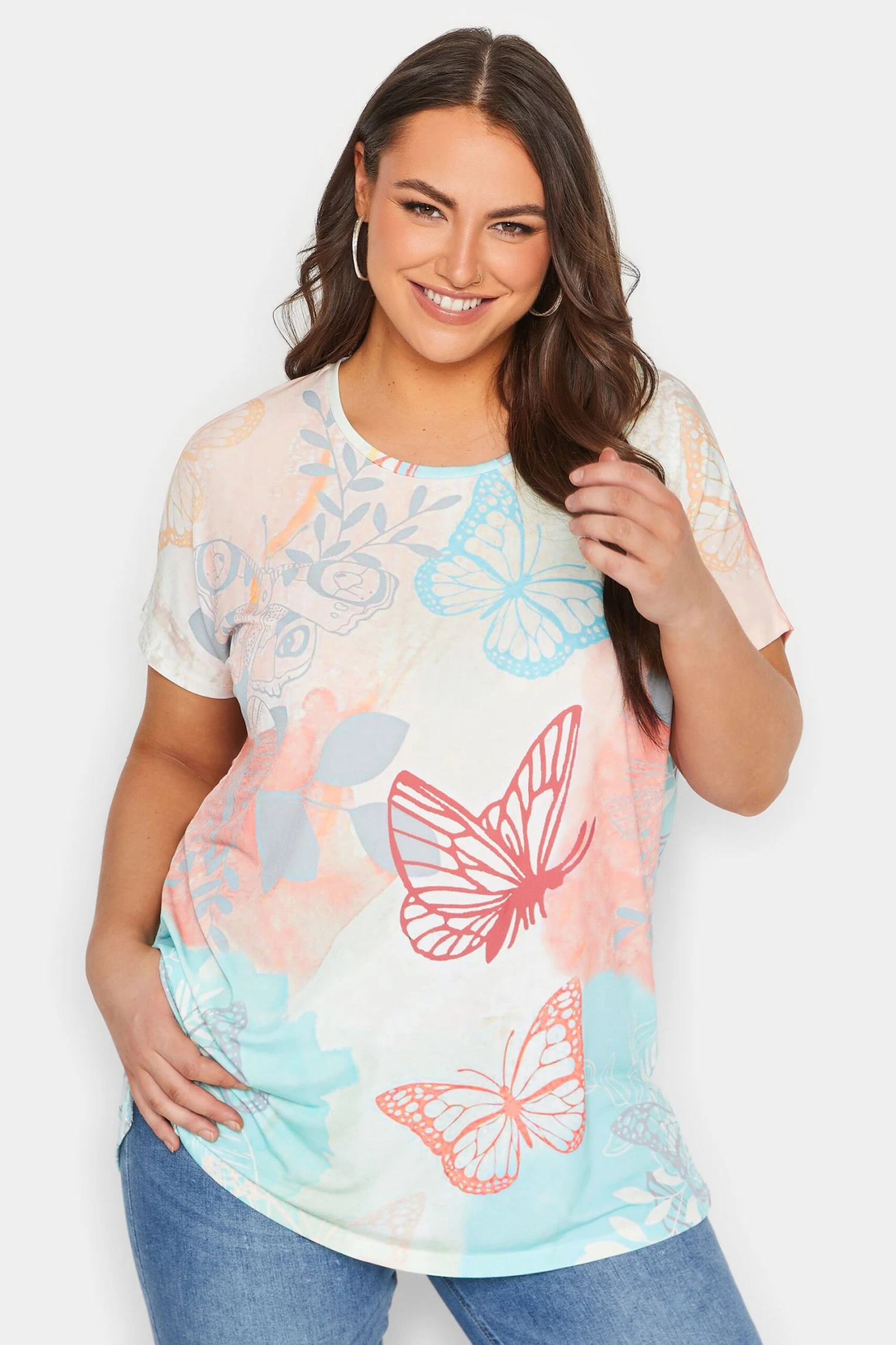 YOURS Curve White Butterfly Print T-Shirt - Image 6