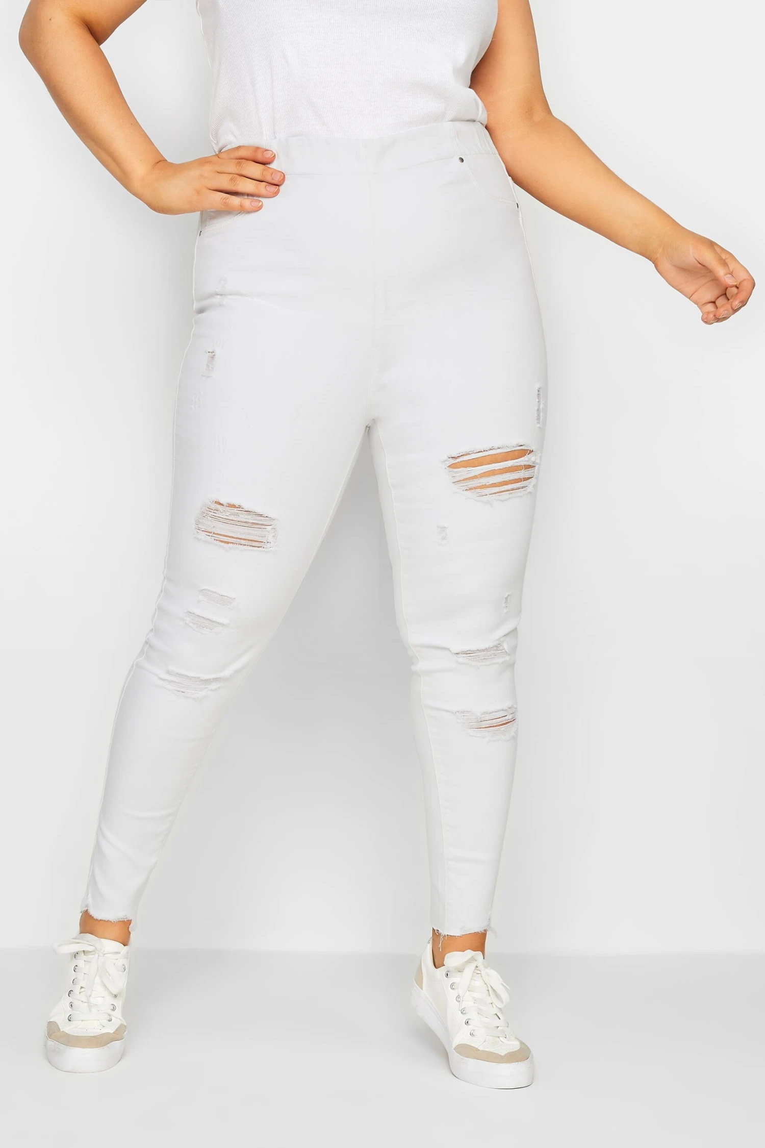 YOURS Curve White Stretch Extreme Ripped JENNY Jeggings - Image 6