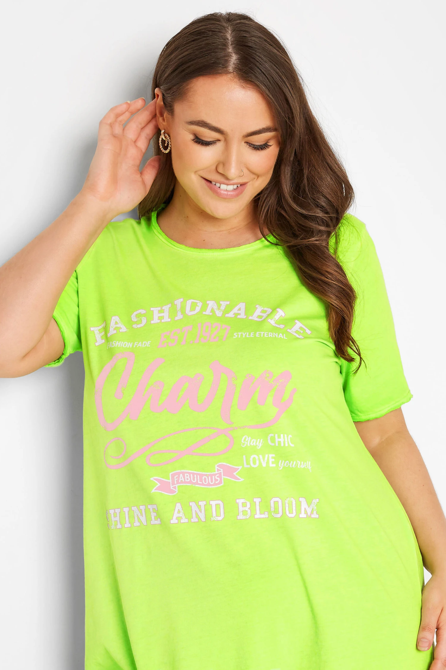 YOURS Curve Green 'Charm' Slogan Printed T-Shirt - Image 3