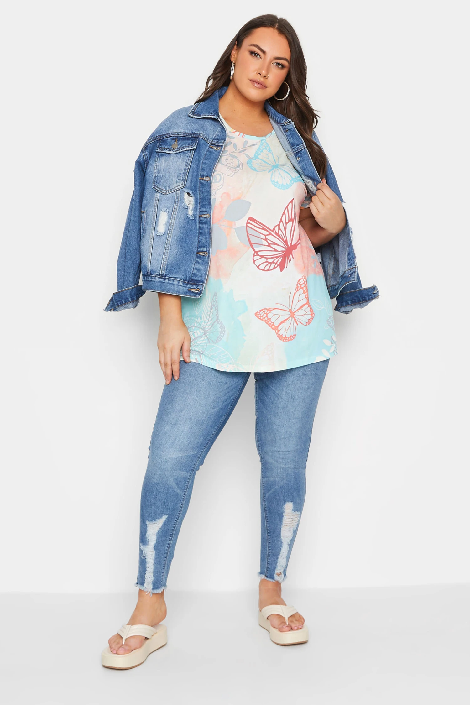 YOURS Curve White Butterfly Print T-Shirt