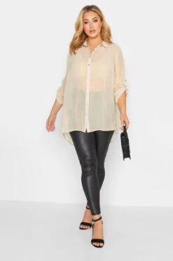 YOURS Curve Nude Sheer Shimmer Button Up Shirt