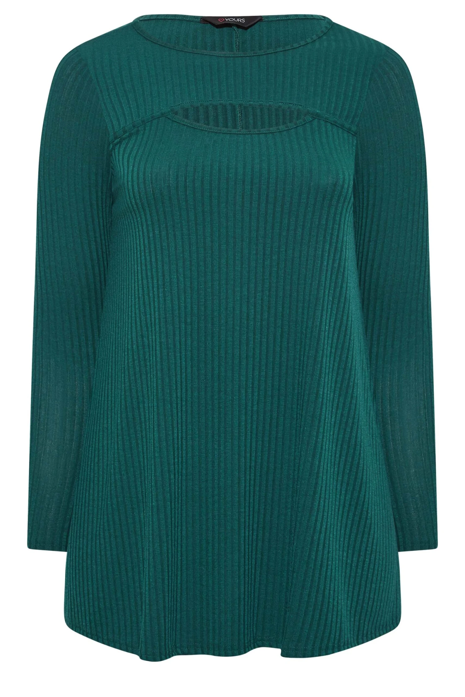 YOURS Curve Forest Green Ribbed Cut Out Long Sleeve Top - Image 5