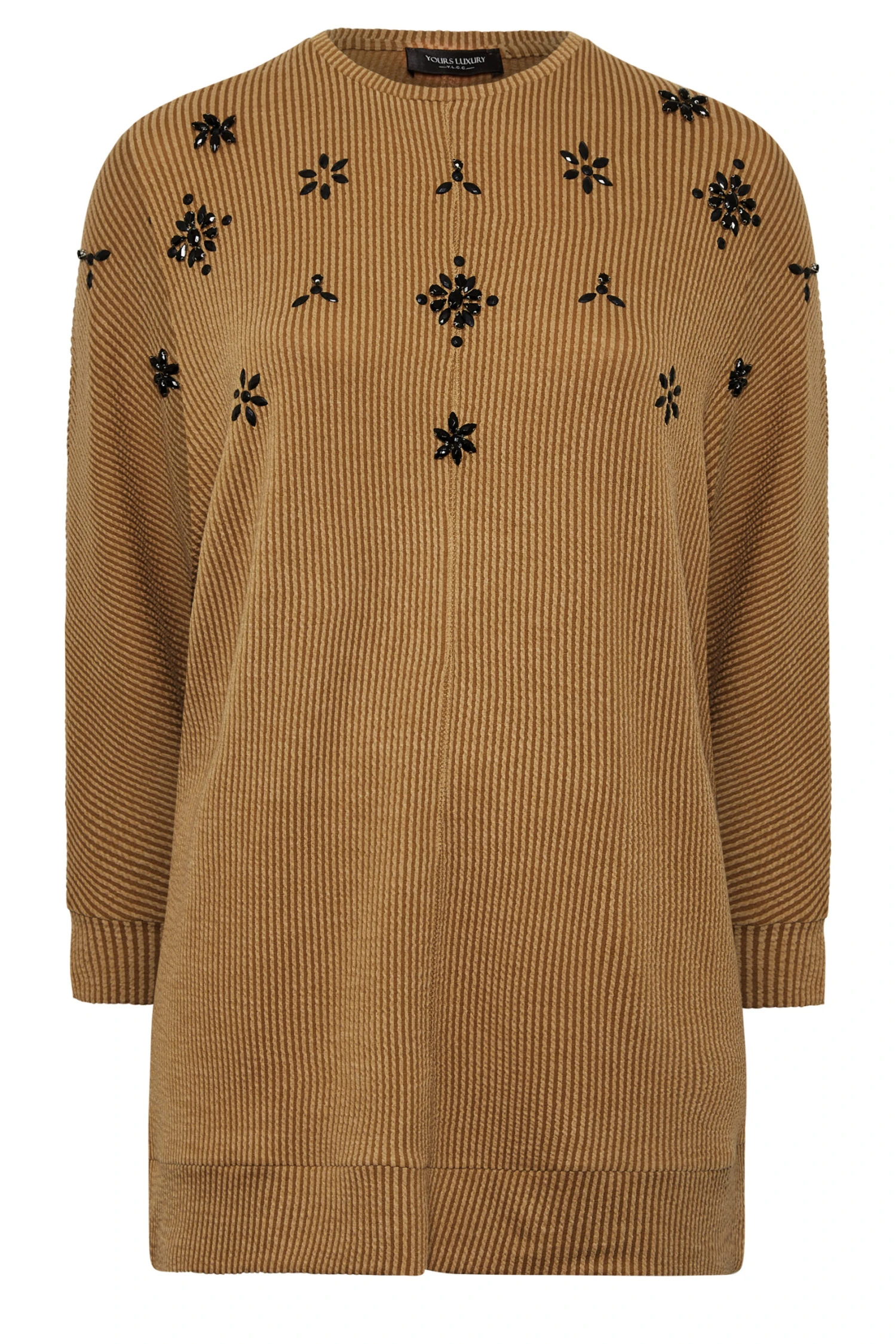 YOURS LUXURY Curve Beige Brown Embellished Ribbed Soft Touch Top - Image 6
