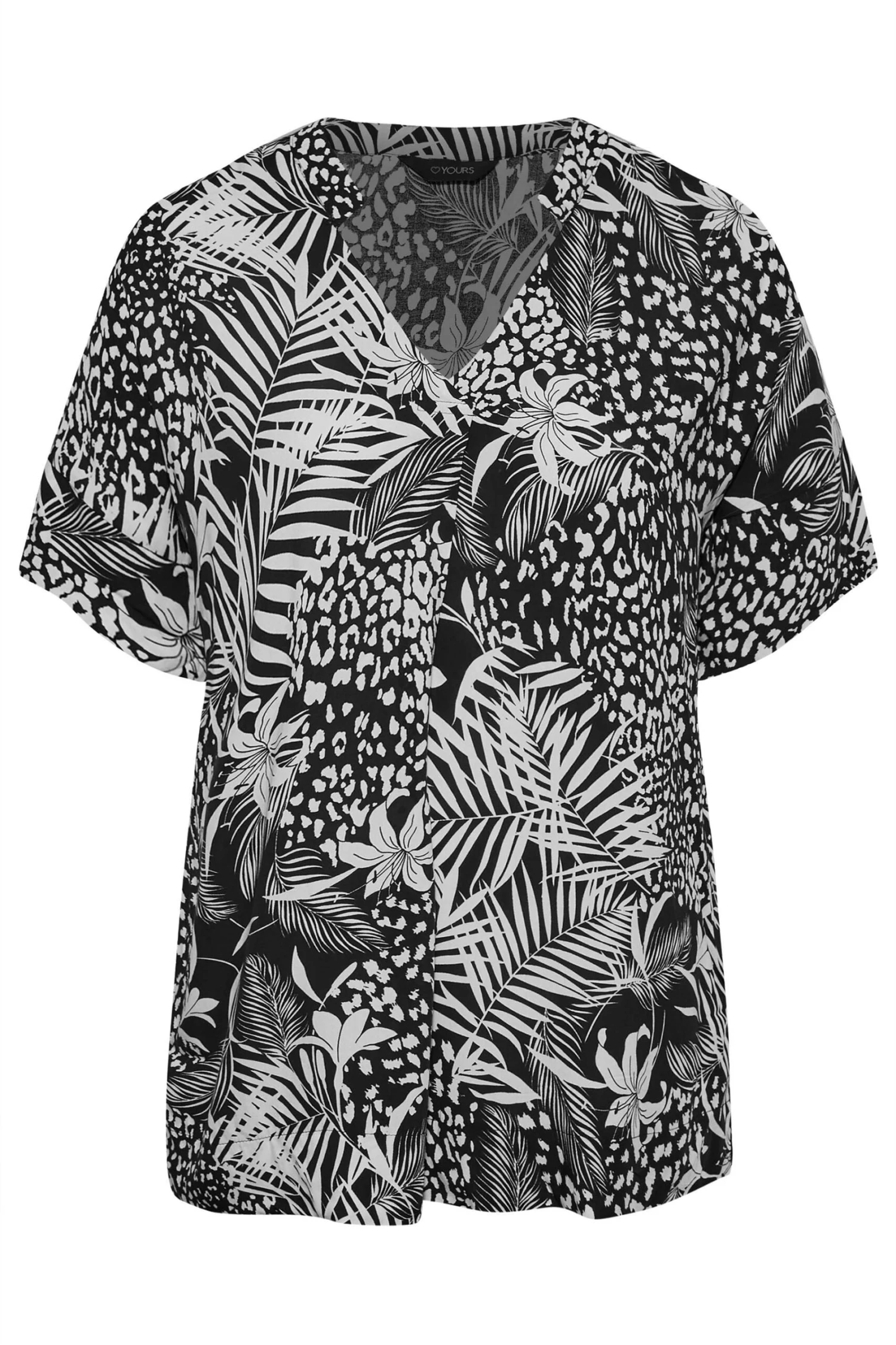 YOURS Curve Black Palm Print V-Neck Shirt - Image 4