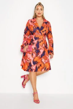 LIMITED COLLECTION Curve Pink & Orange Paisley Print Blazer Dress