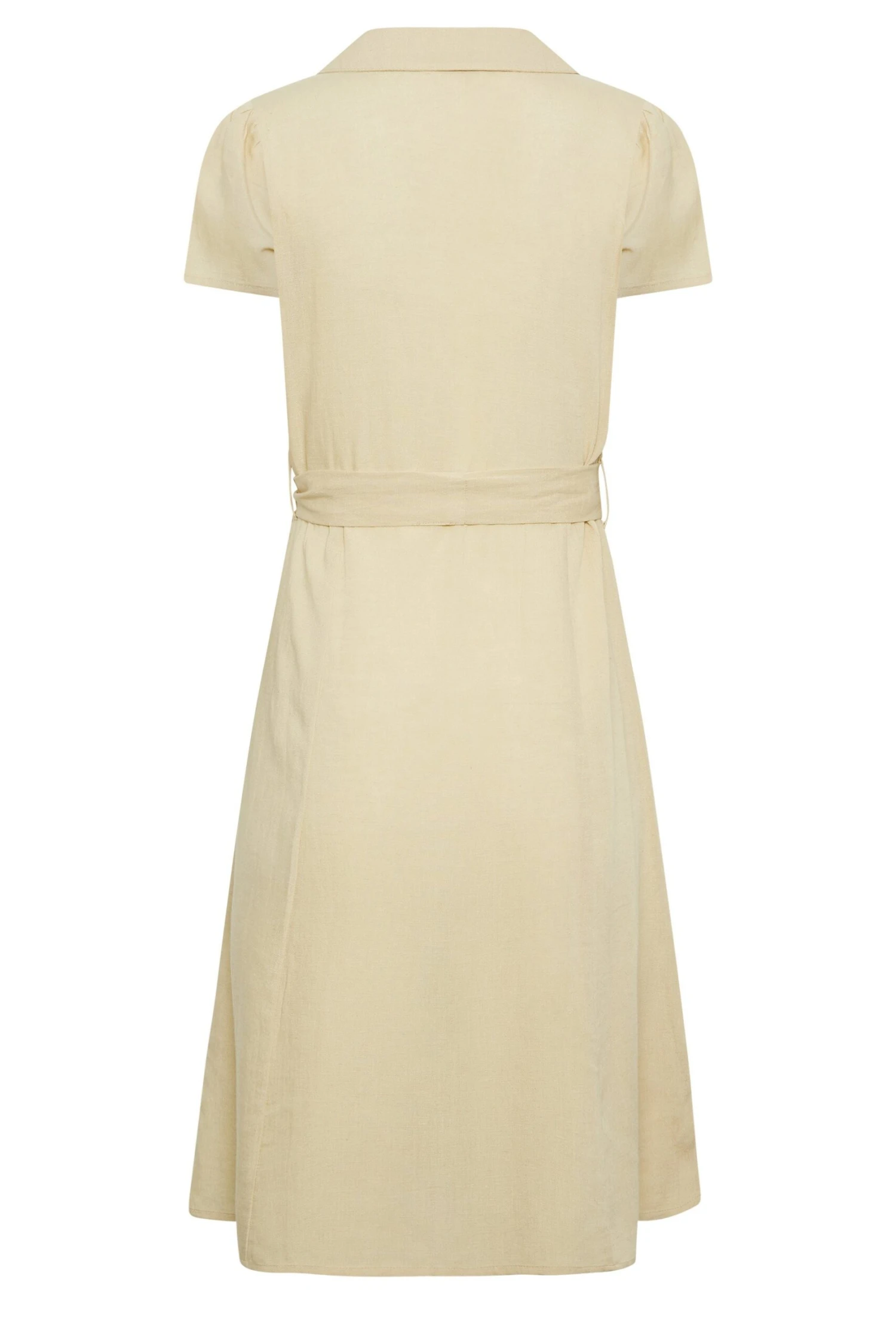 YOURS PETITE Curve Stone Brown Linen Blend Button Through Dress - Image 6