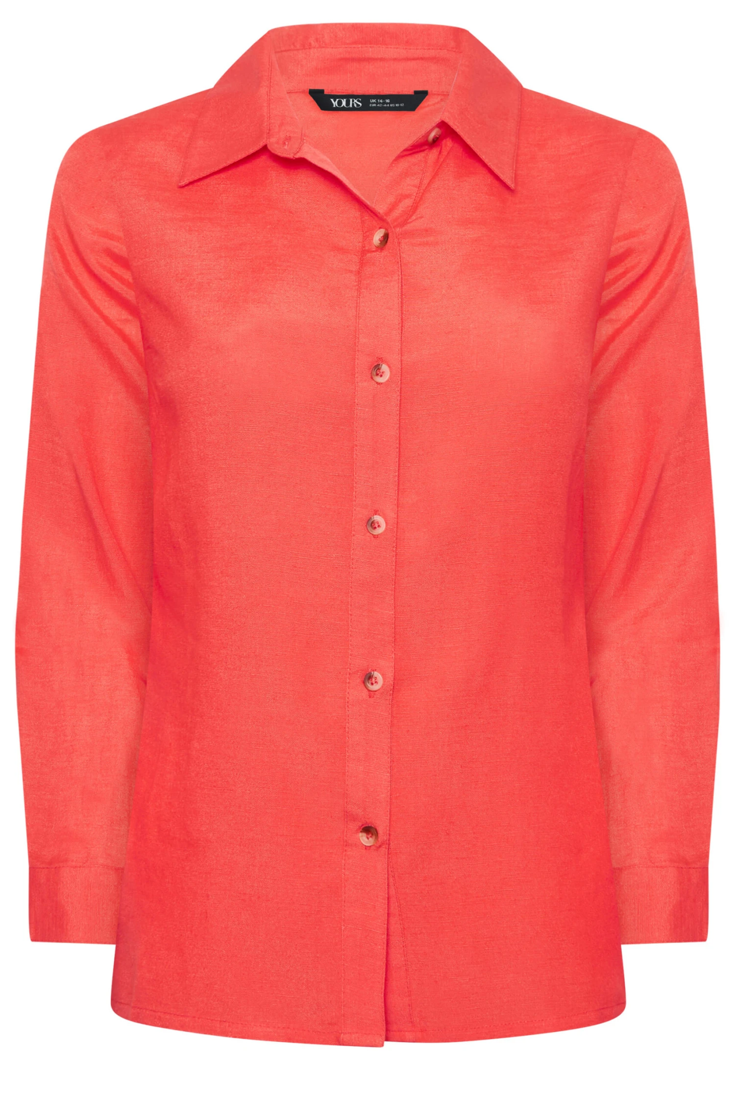 YOURS PETITE Curve Coral Orange Linen Blend Shirt - Image 5