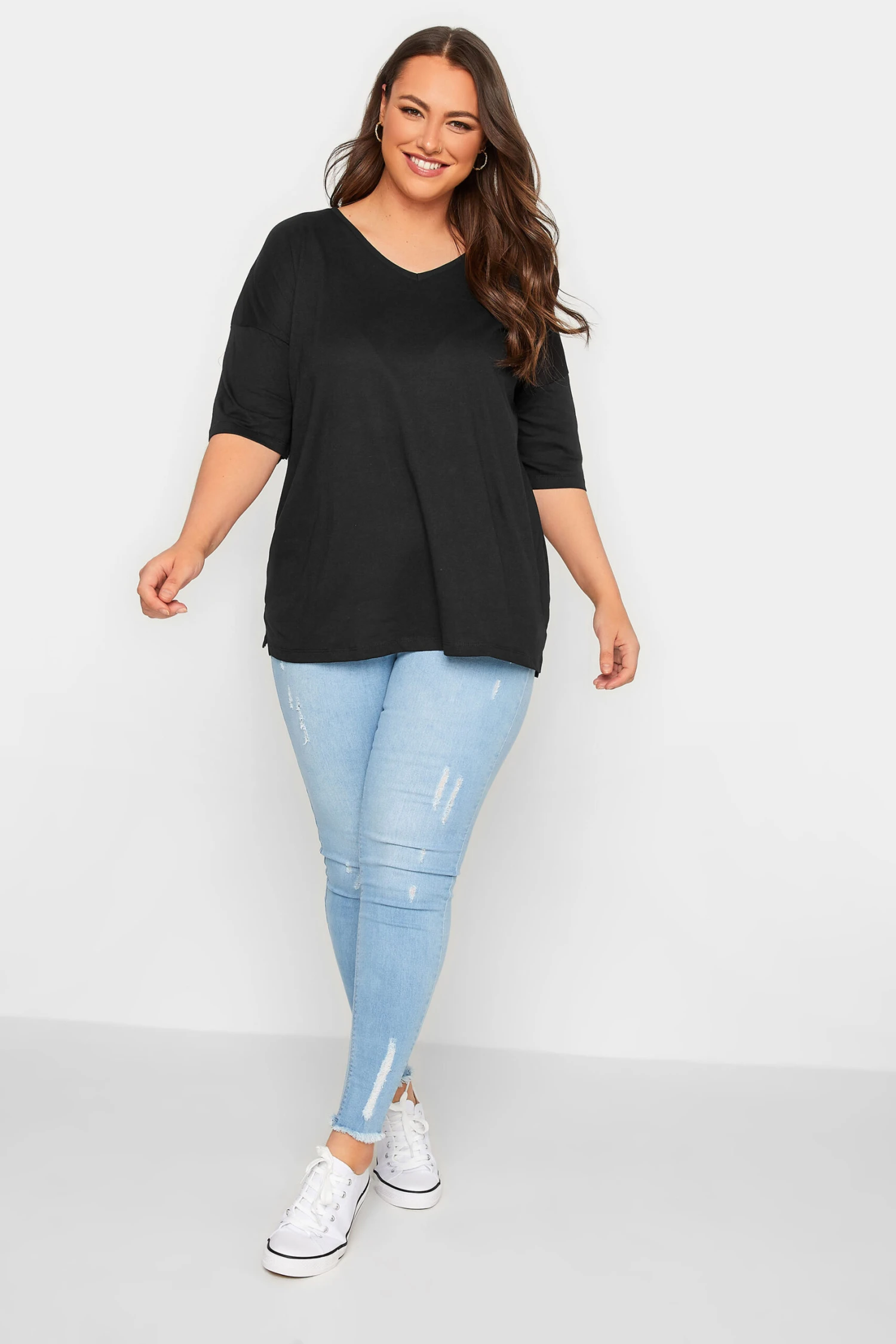 YOURS Curve Black V-Neck T-Shirt