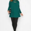 YOURS Curve Forest Green Ribbed Cut Out Long Sleeve Top