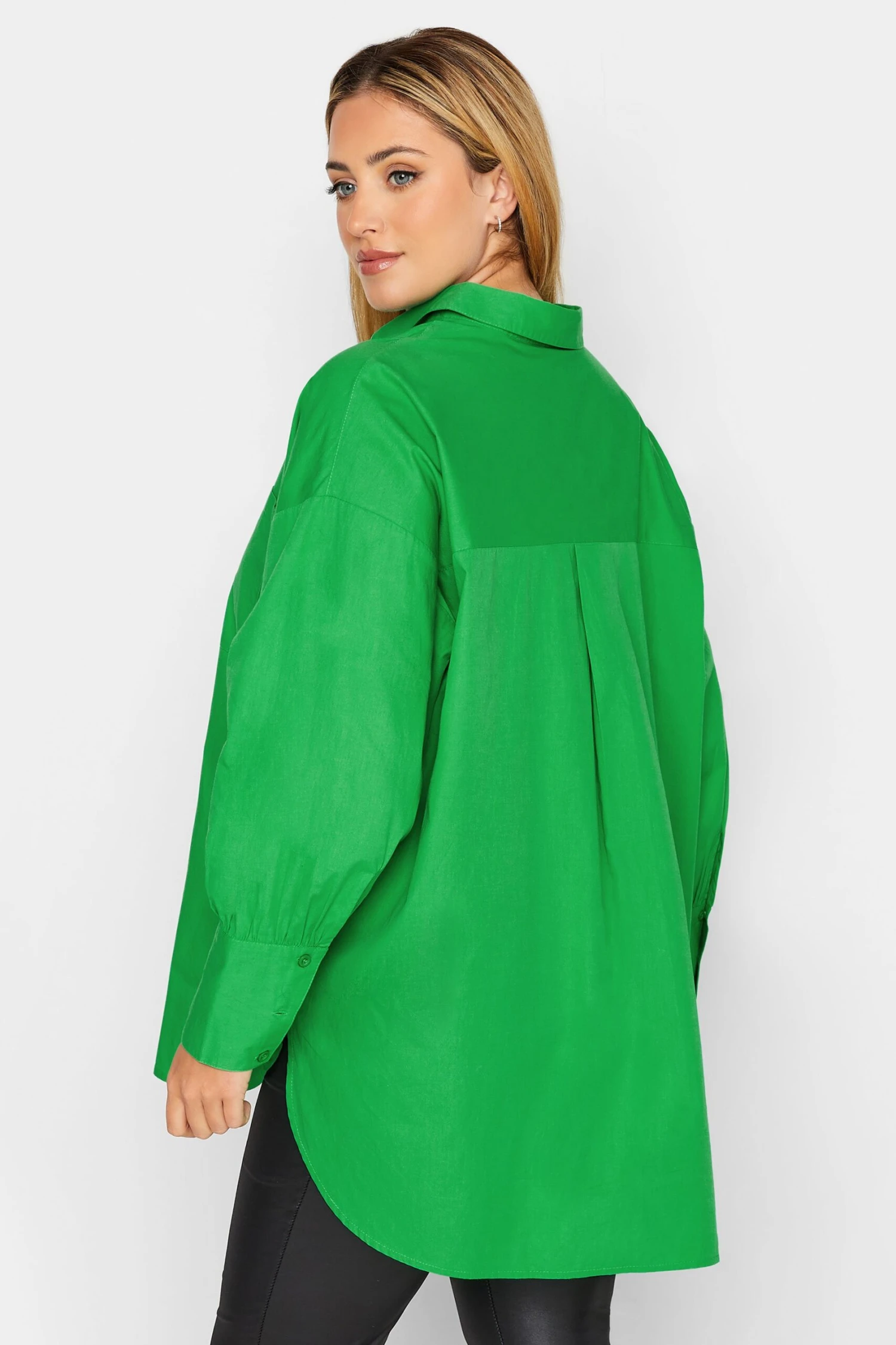 YOURS Curve Green Oversized Poplin Shirt - Image 2
