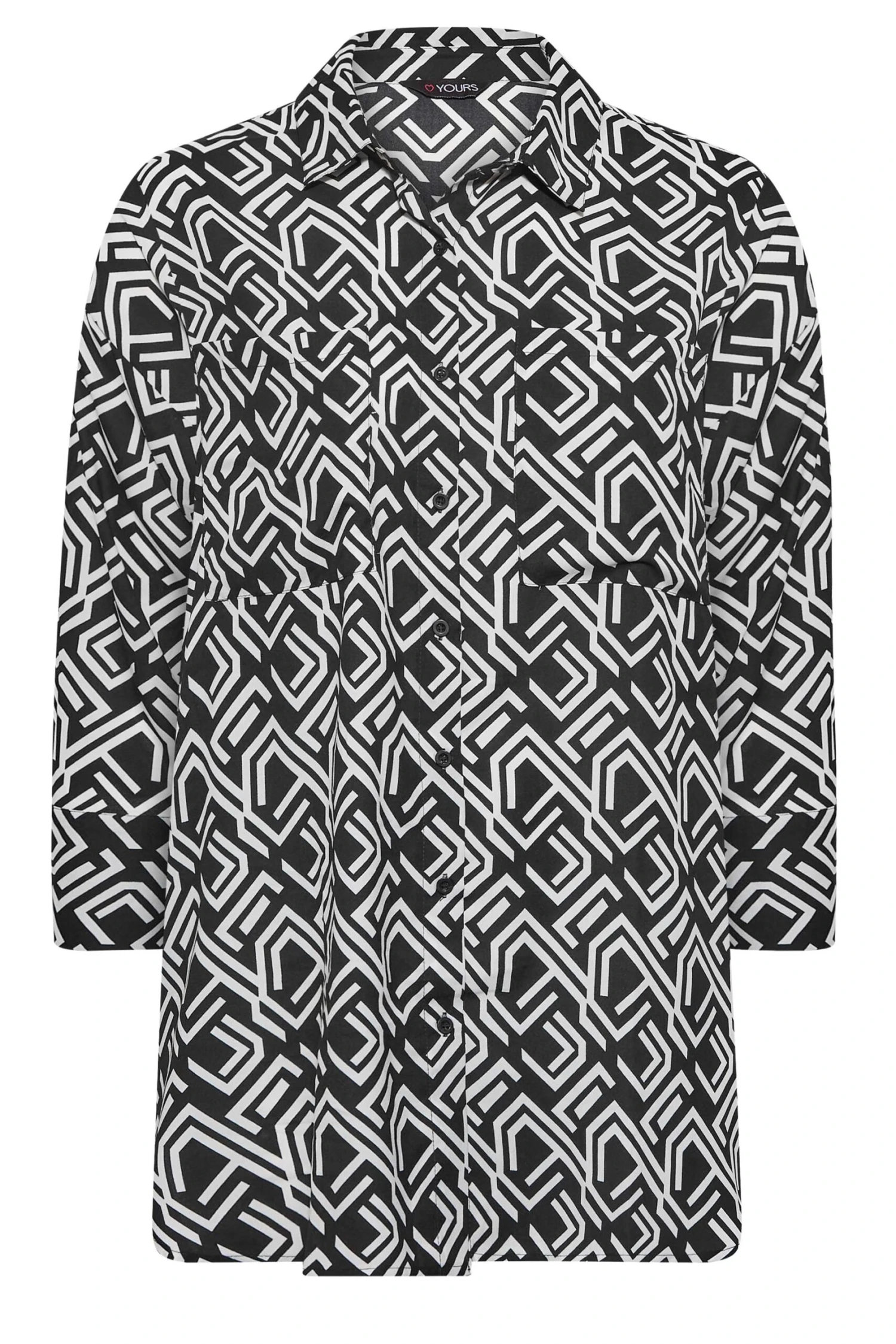 YOURS Curve Black Geometric Print Oversized Boyfriend Shirt - Image 5