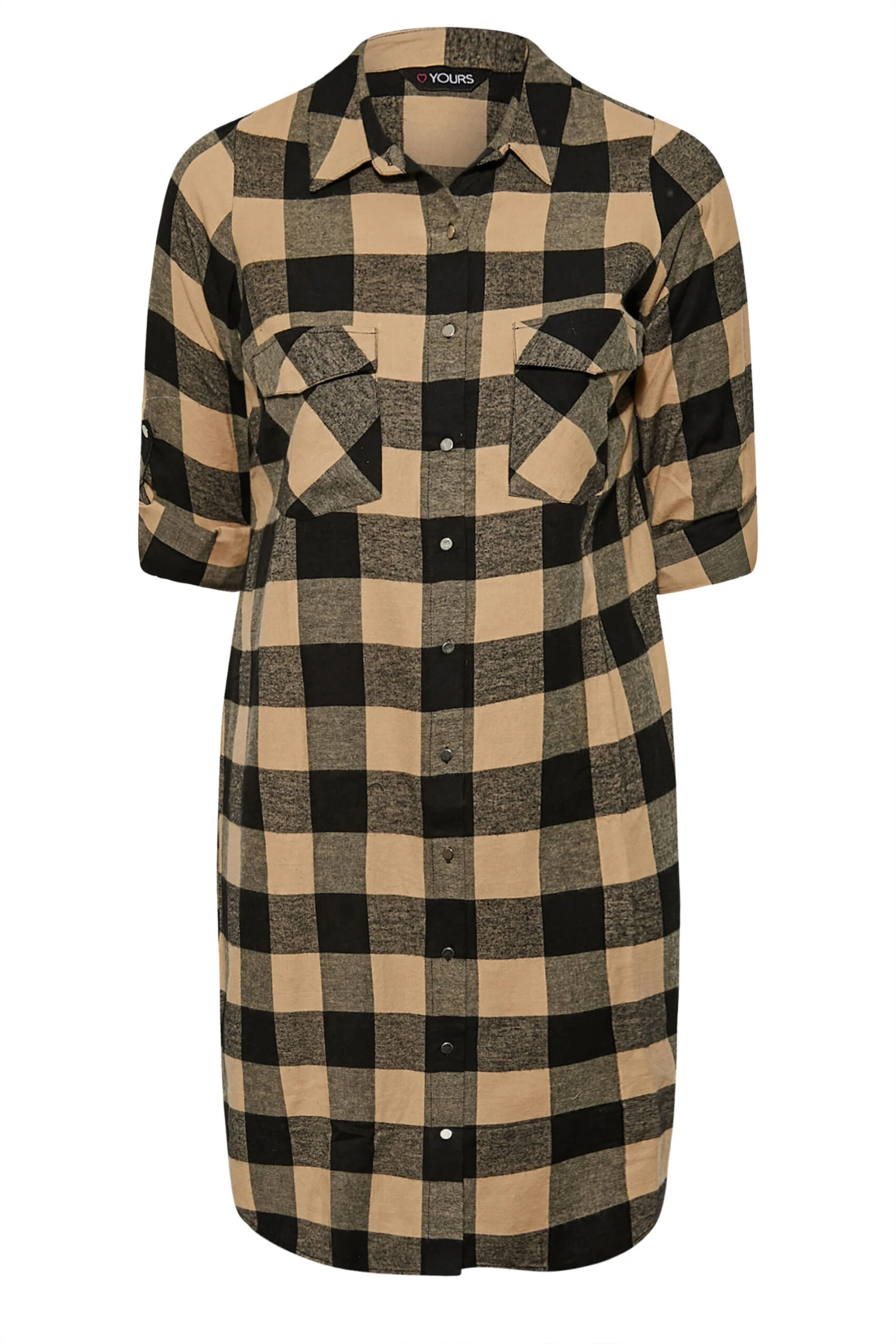 YOURS Curve Beige Brown Check Maxi Shirt - Image 6