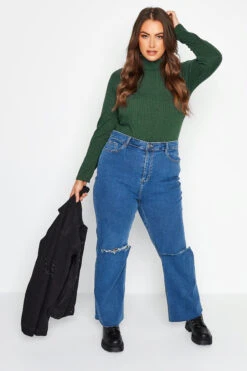 LIMITED COLLECTION Curve Green Marl Ribbed Turtle Neck Top