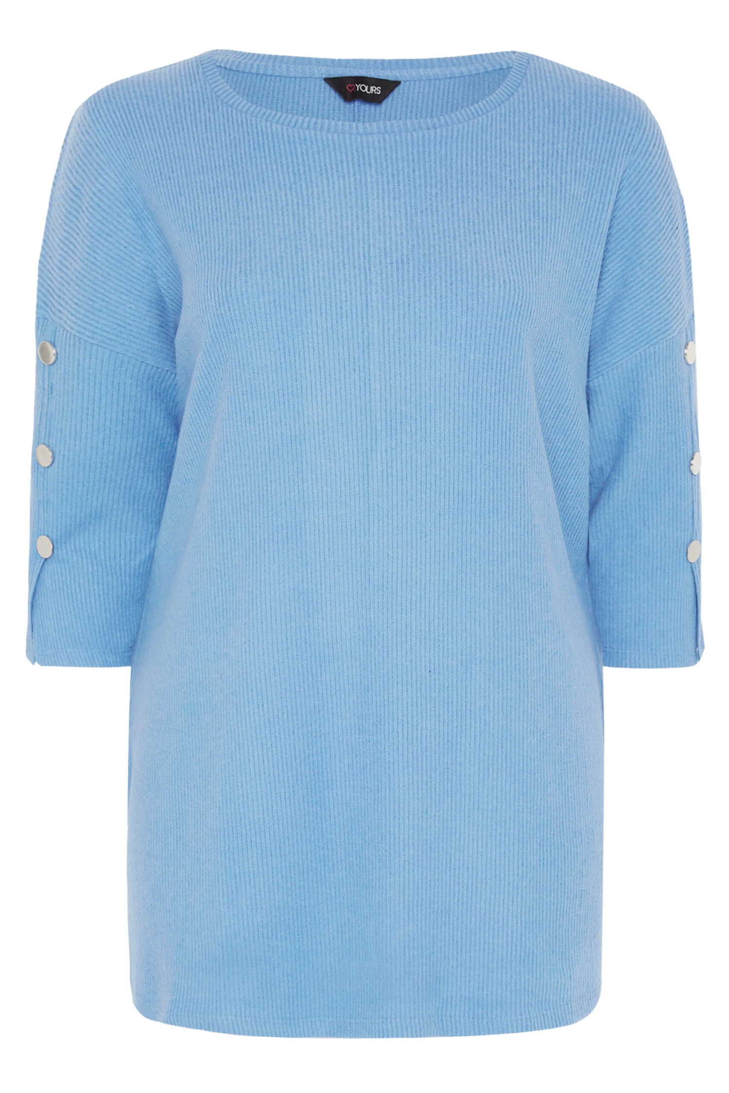 YOURS Curve Light Blue Long Sleeve Button Soft Touch Top - Image 5