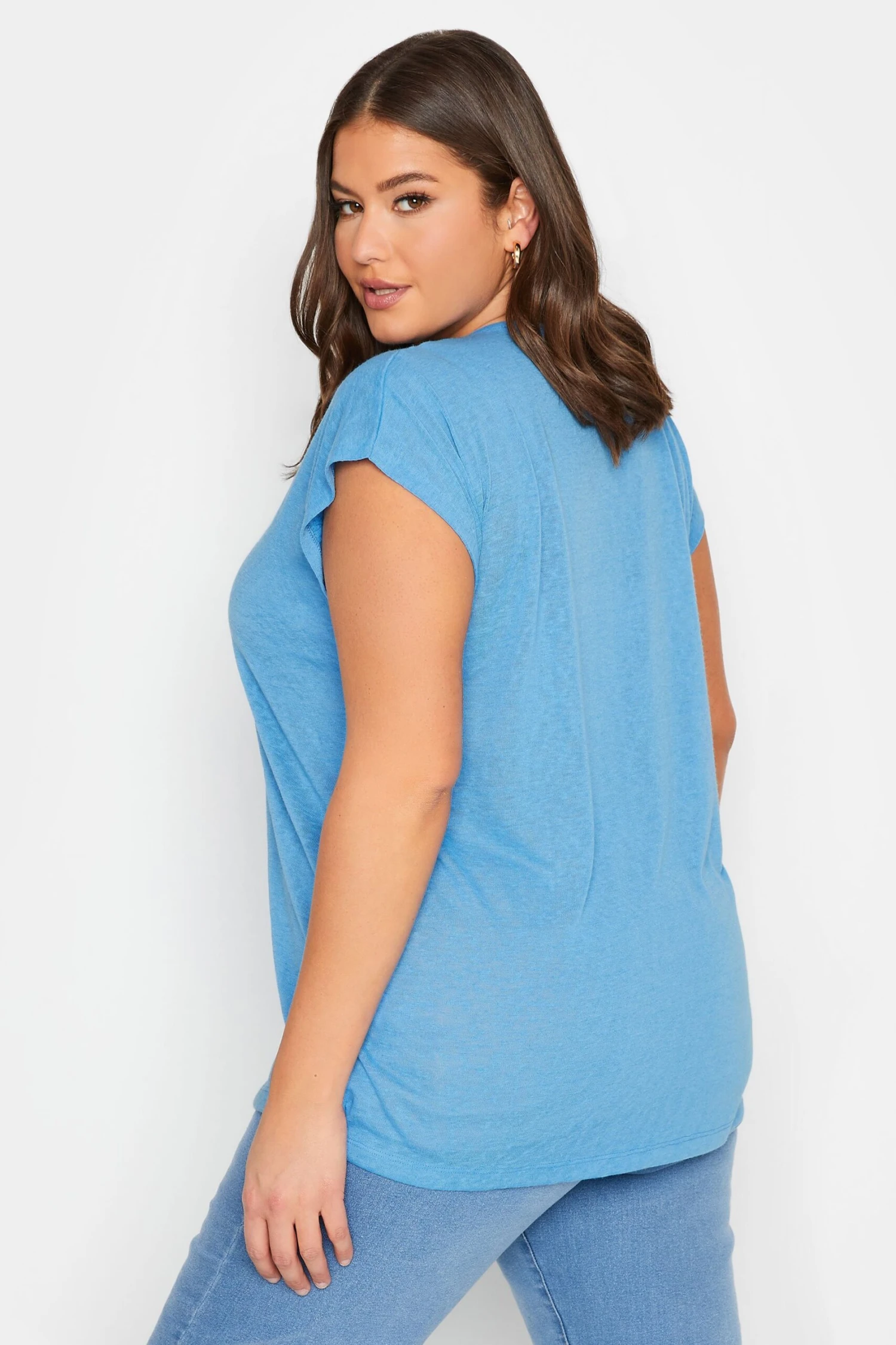 YOURS Curve Blue Linen Look T-Shirt - Image 2