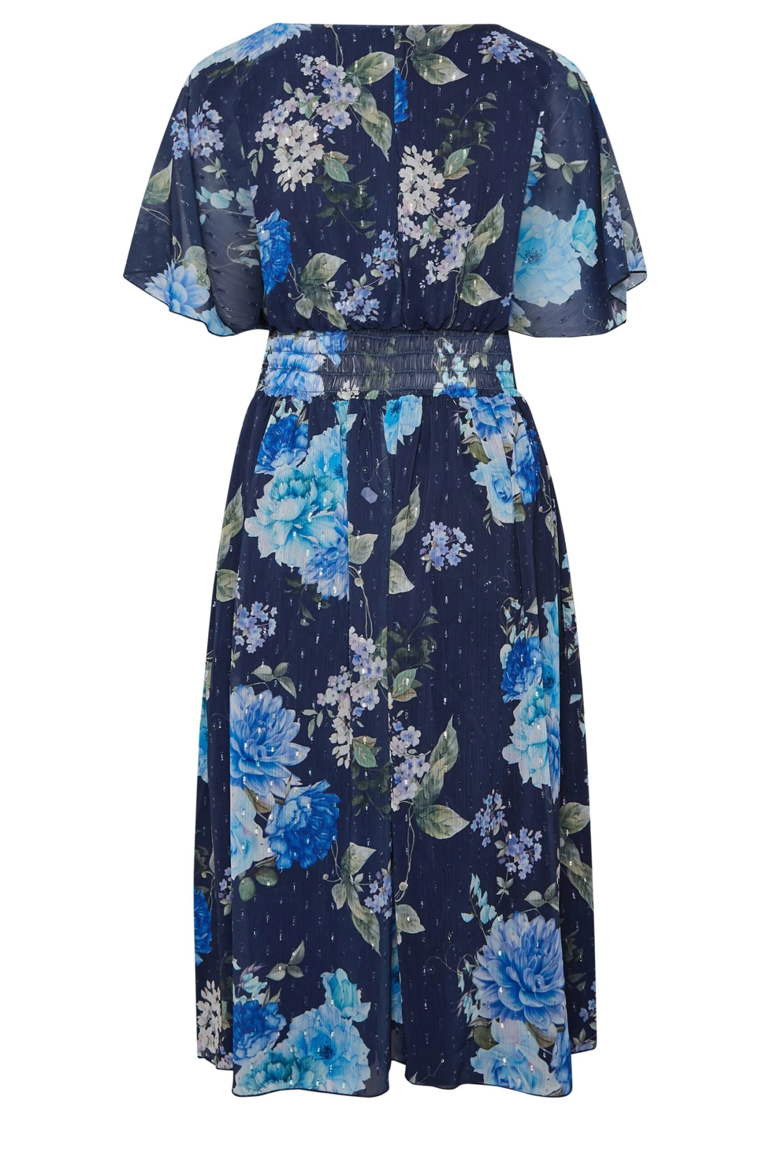 YOURS LONDON Blue Floral Angel Sleeve Wrap Dress - Image 6