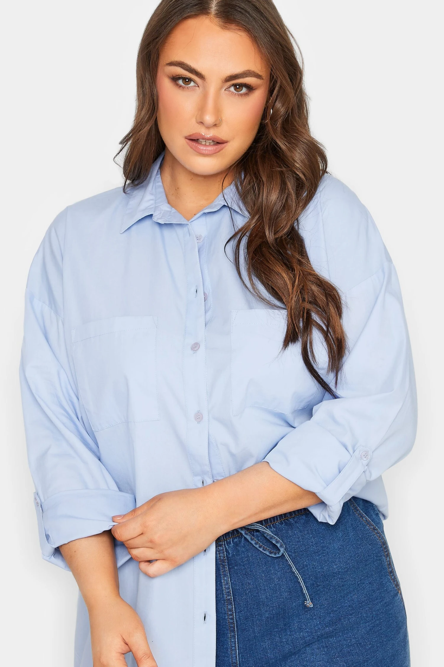 YOURS FOR GOOD Curve Blue Oversized Shirt - Image 3