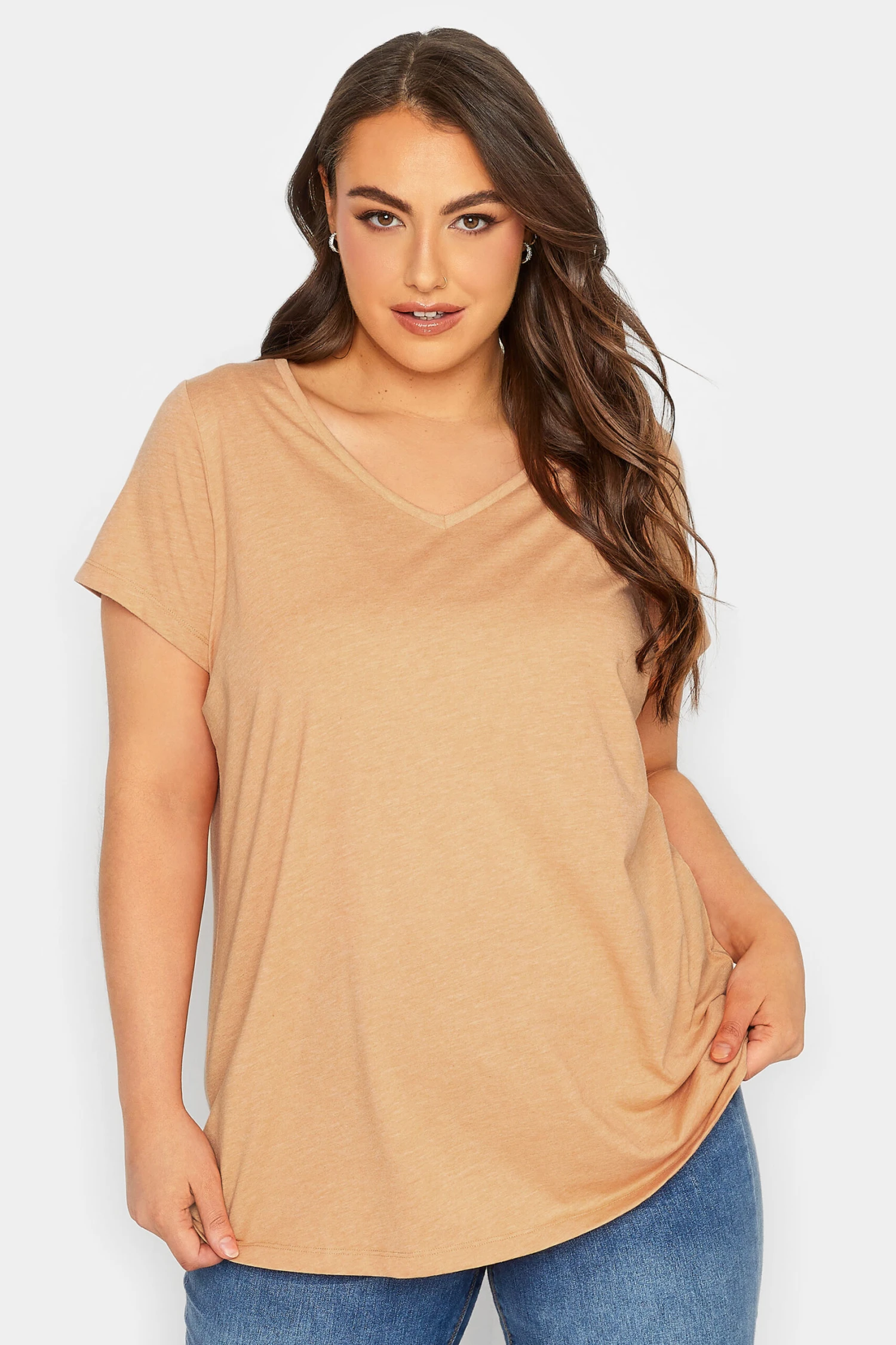 YOURS Curve Orange Marl Essential V-Neck T-Shirt - Image 6