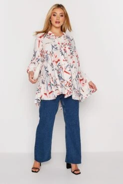 YOURS Curve White & Pink Floral Print Swing Shirt