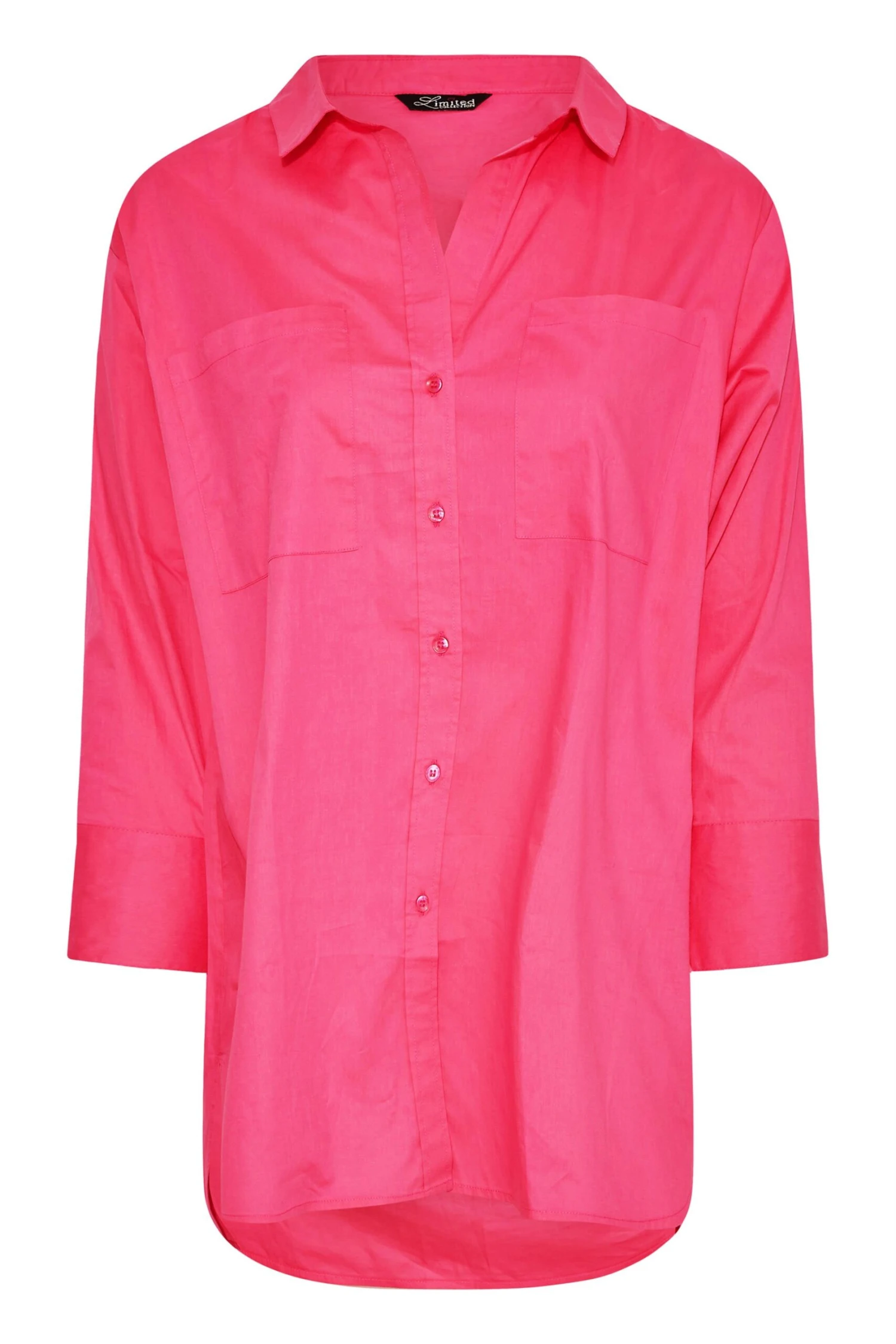 LIMITED COLLECTION Curve Hot Pink Oversized Boyfriend Shirt - Image 5
