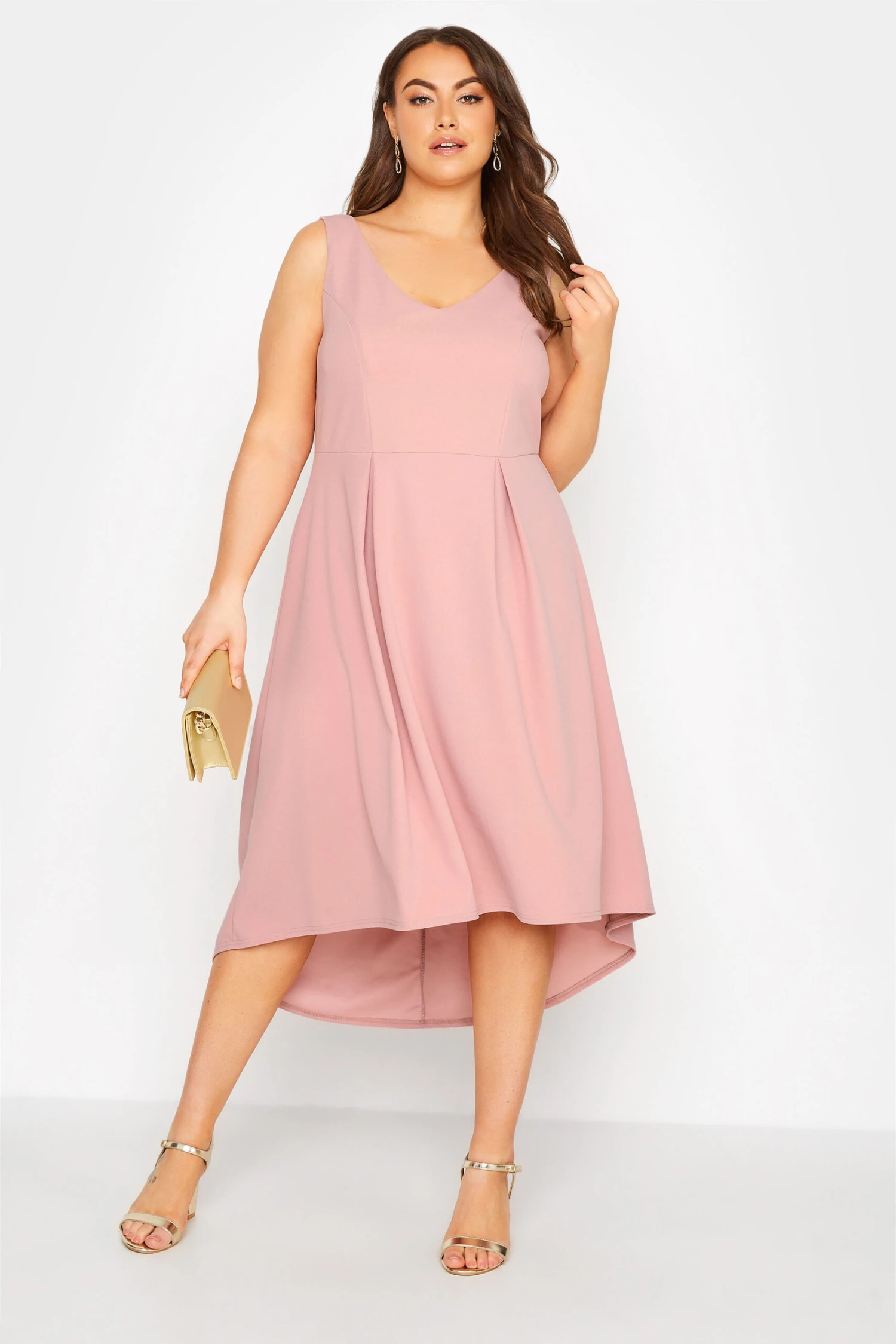 YOURS LONDON Curve Pink High Low Pleated Midi Dress - Image 6