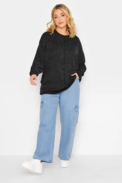 YOURS Curve Charcoal Grey Ribbed Soft Touch Top