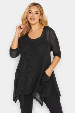 YOURS Curve Black Knitted Pocket Top
