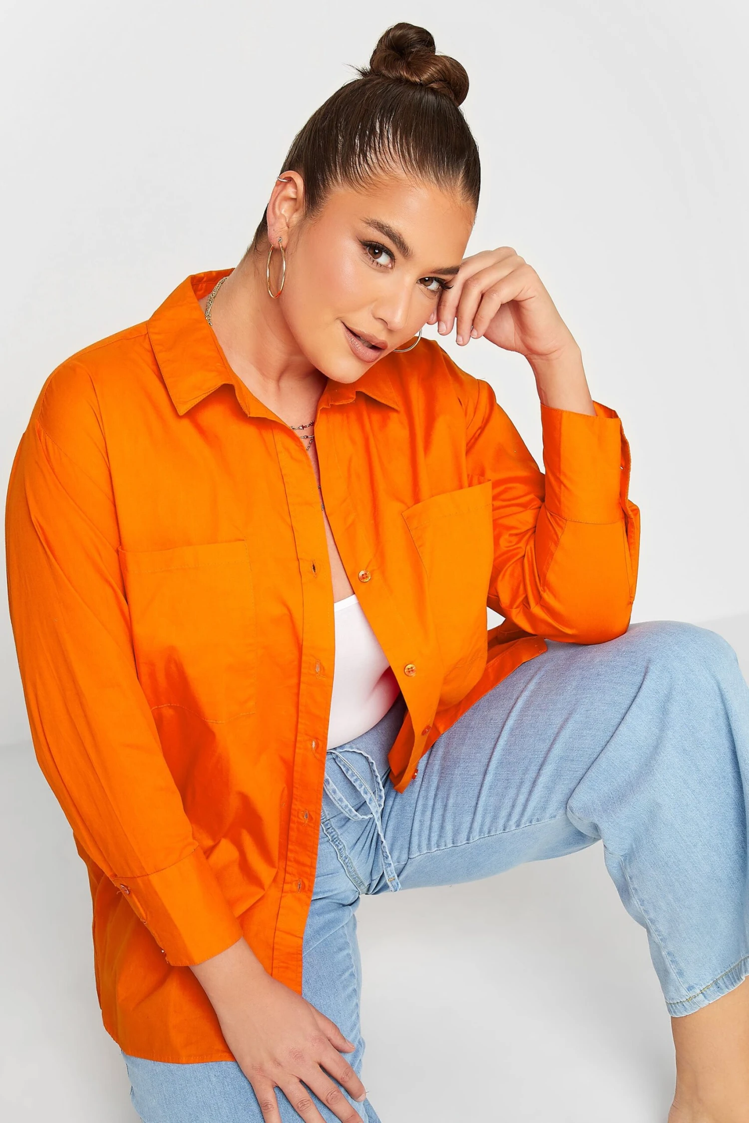 LIMITED COLLECTION Curve Bright Orange Oversized Boyfriend Shirt - Image 4