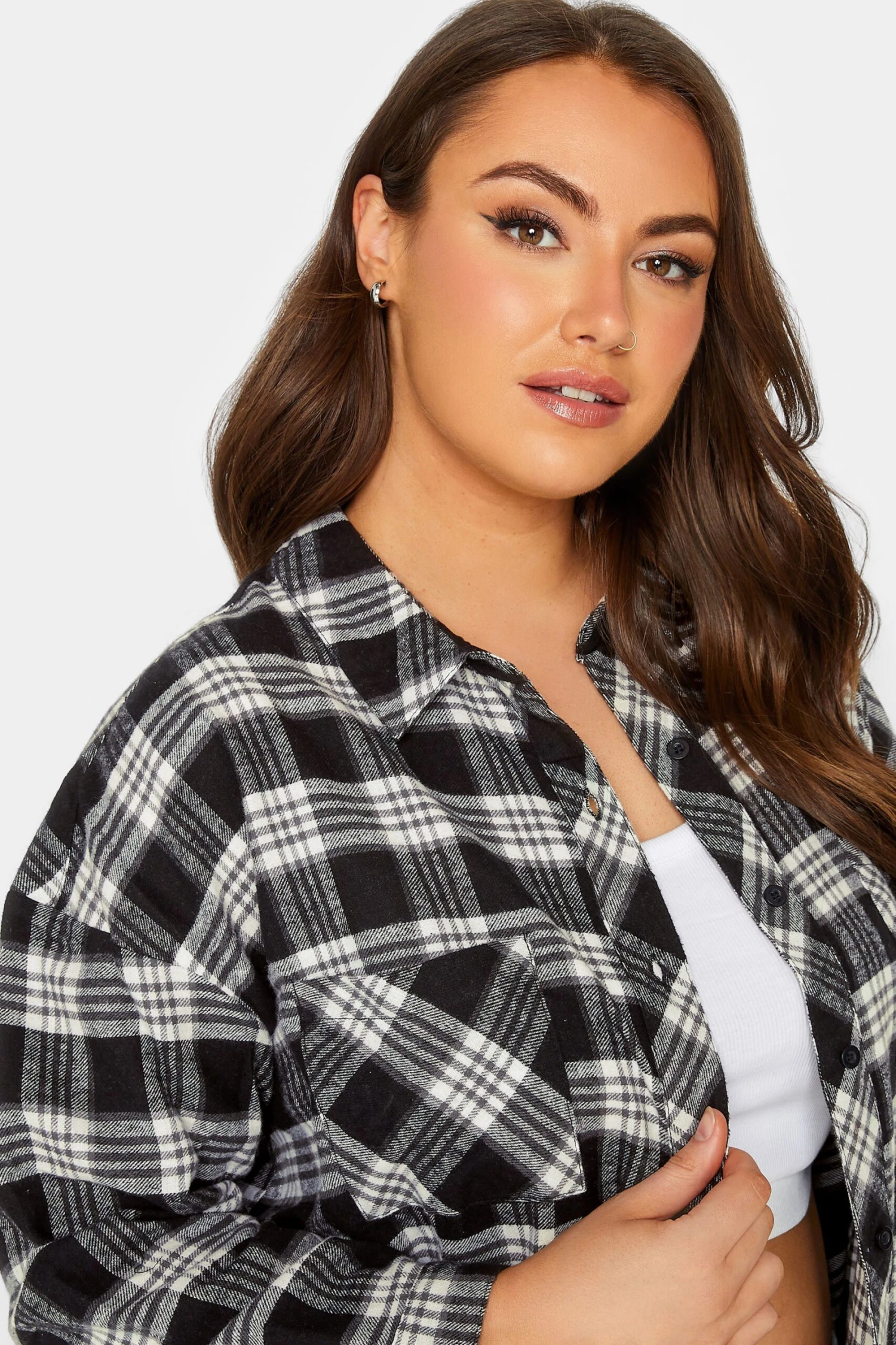 YOURS Curve Black Check Brushed Oversized Boyfriend Shirt - Image 3