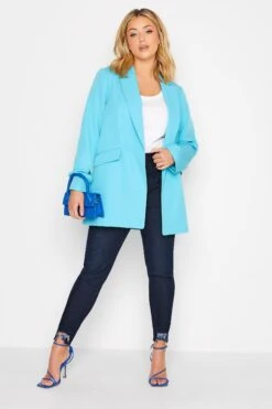 YOURS Curve Indigo Blue Distressed Hem Stretch Jeggings