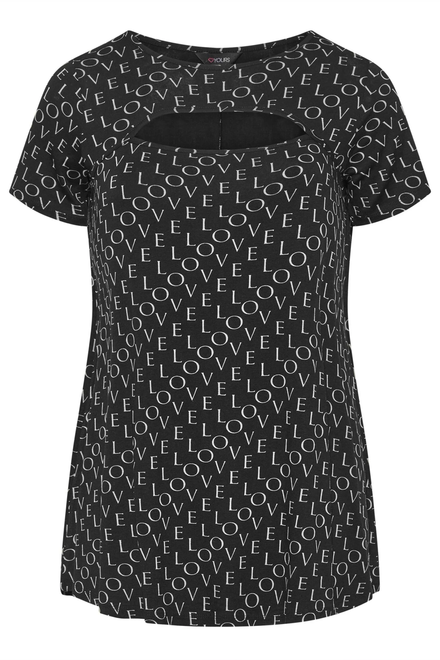 YOURS Curve Black 'Love' Print Cut Out Top - Image 5