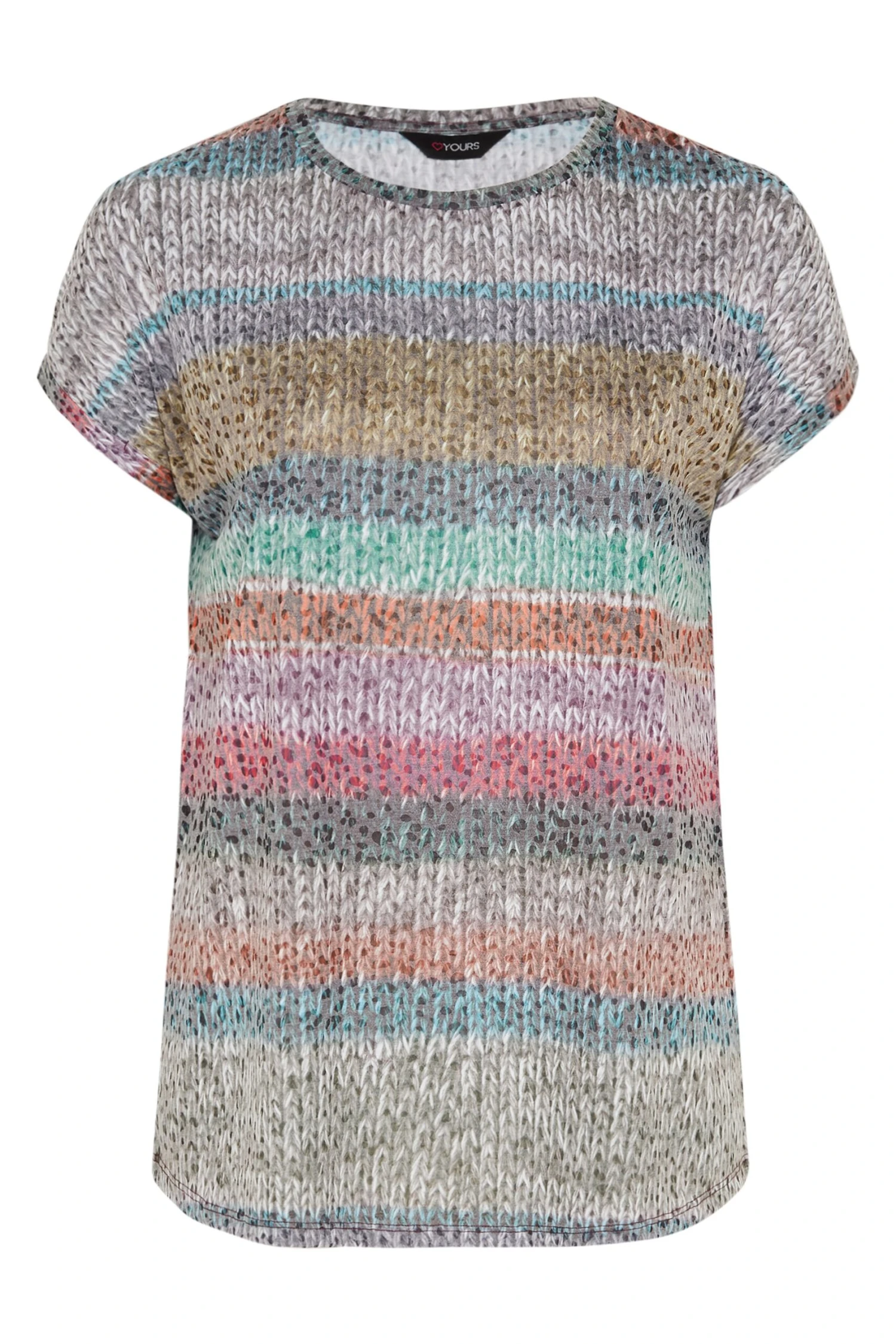 YOURS Curve Grey Stripe Animal Print T-Shirt - Image 4