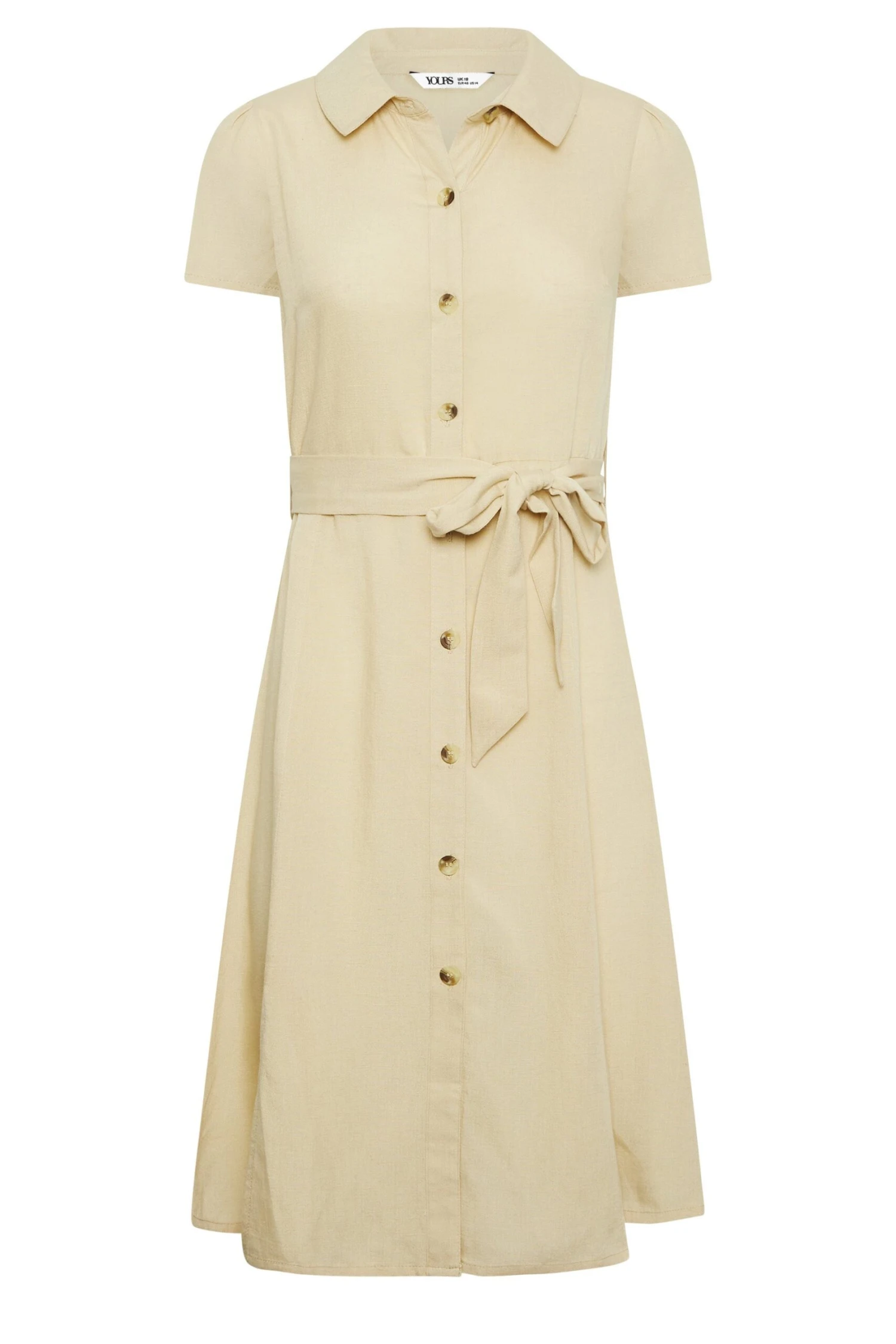 YOURS PETITE Curve Stone Brown Linen Blend Button Through Dress - Image 5