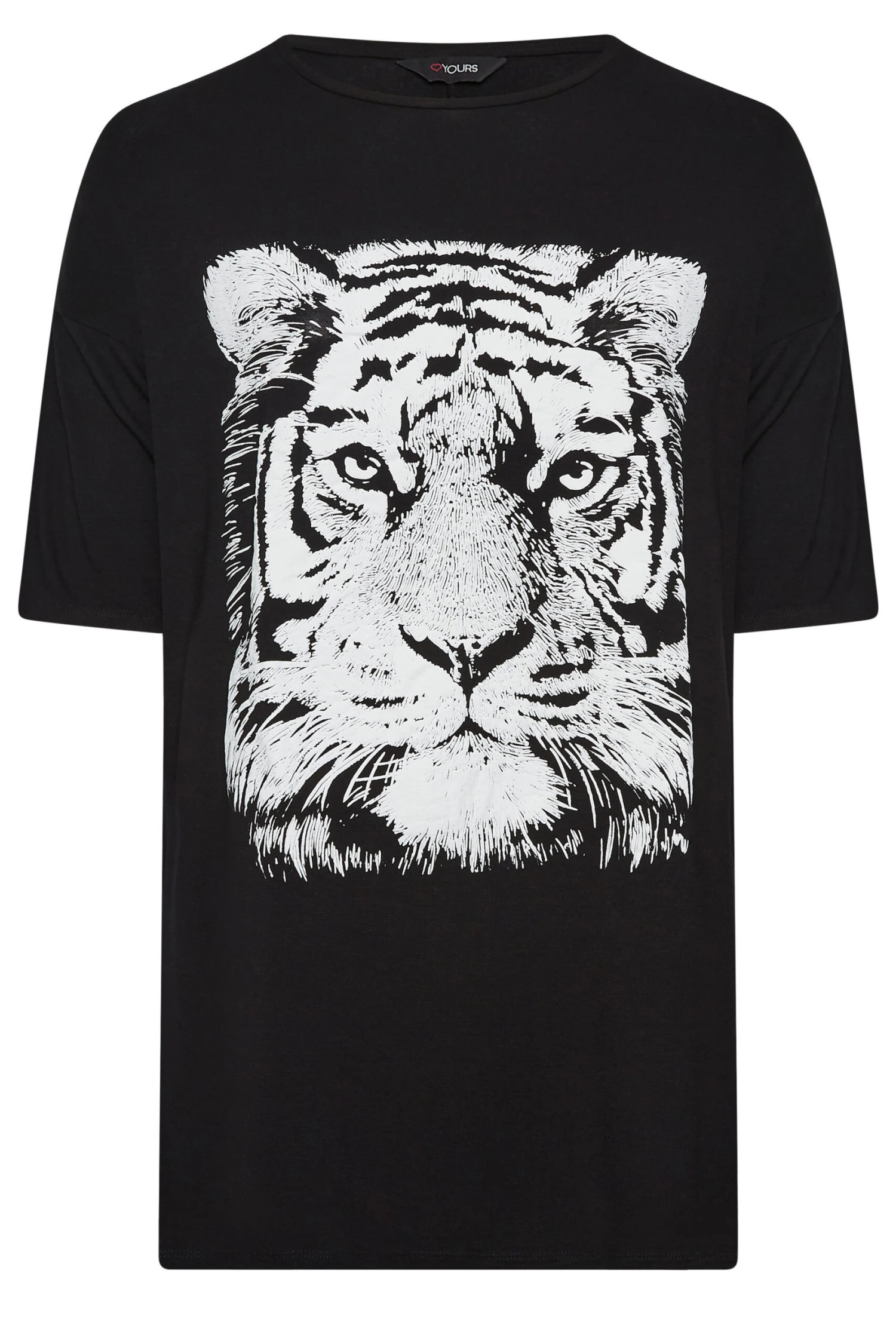 YOURS Curve Black & White Tiger Print Split Hem T-Shirt - Image 5